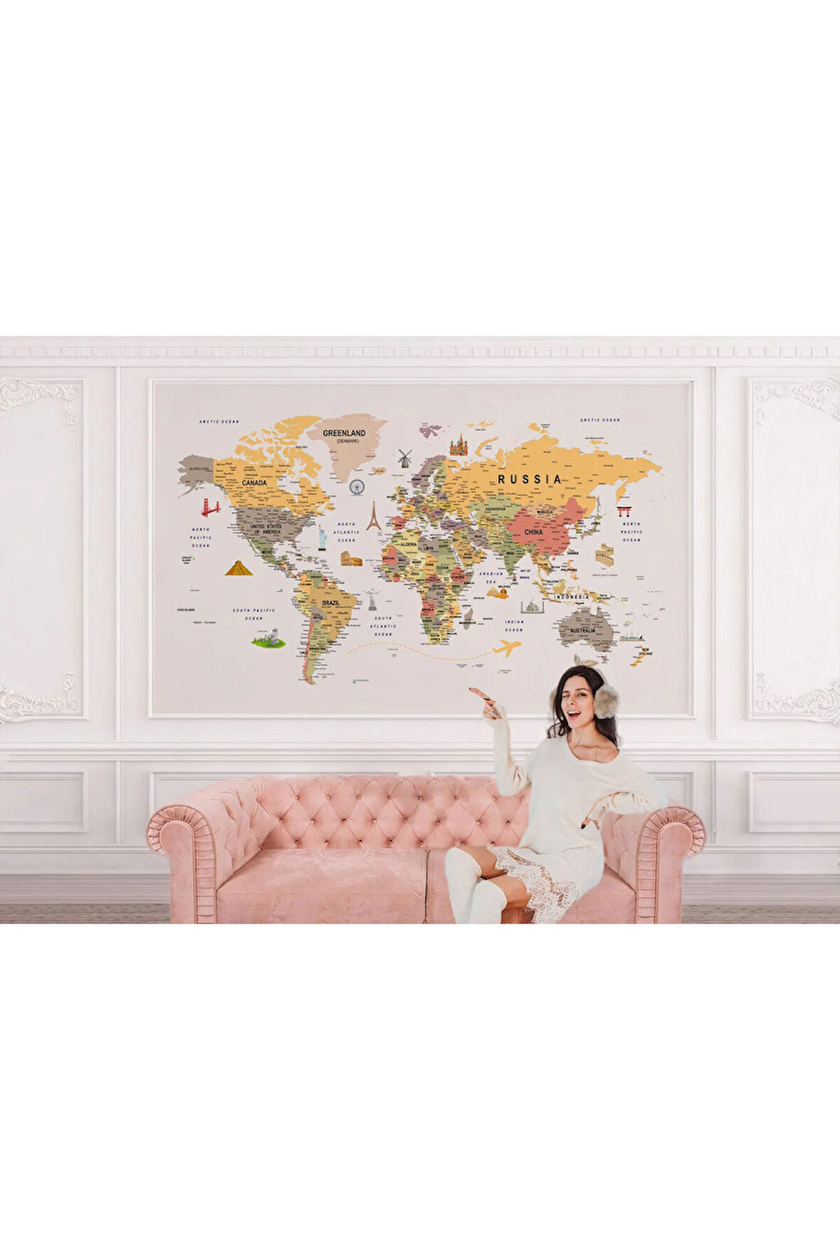 Oxyteez   Dünya Haritası Duvar Kağıdı Detaylı Ülke ve Başkentli İngilizce Dünya Haritası-1748 1748