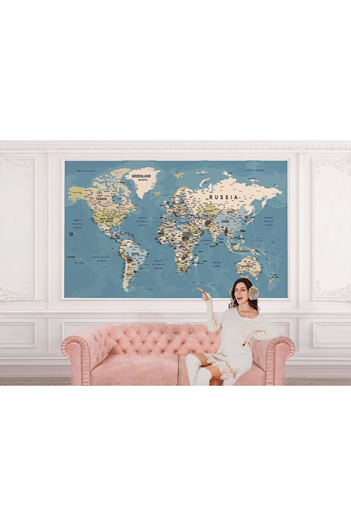 Oxyteez   Dünya Haritası Duvar Kağıdı Detaylı Ülke ve Başkentli İngilizce-2523 2523