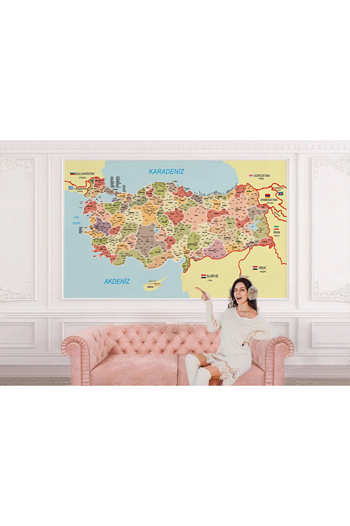 Oxyteez   Türkiye Haritası İl ve İlçeli Ayrıntılı Eğitici Komşulu Duvar Kağıdı-3017 3017