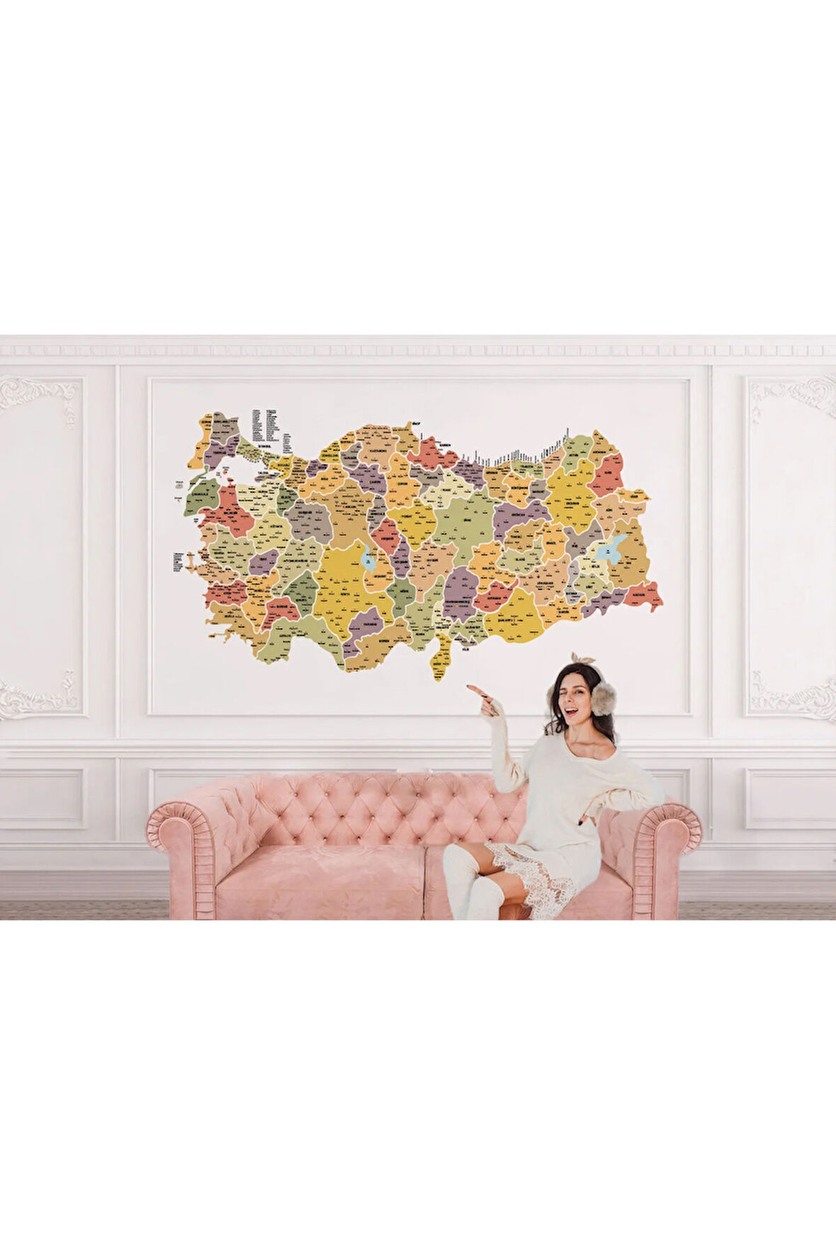 Oxyteez   Türkiye Haritası İl ve İlçeli Ayrıntılı Eğitici Dekoratif Duvar Kağıdı-3032 3032