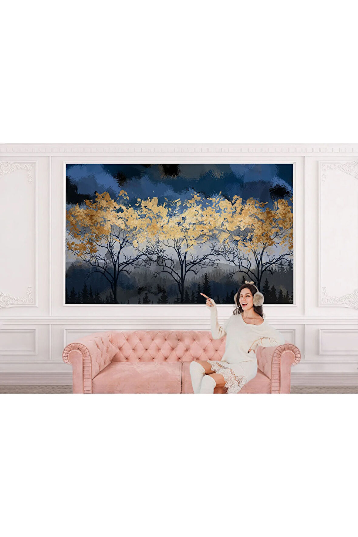 Oxyteez   Geceyarısı Orman Manzarazı Yağlıboya Görünüm Dekoratif Duvar Kağıdı-3722 3722