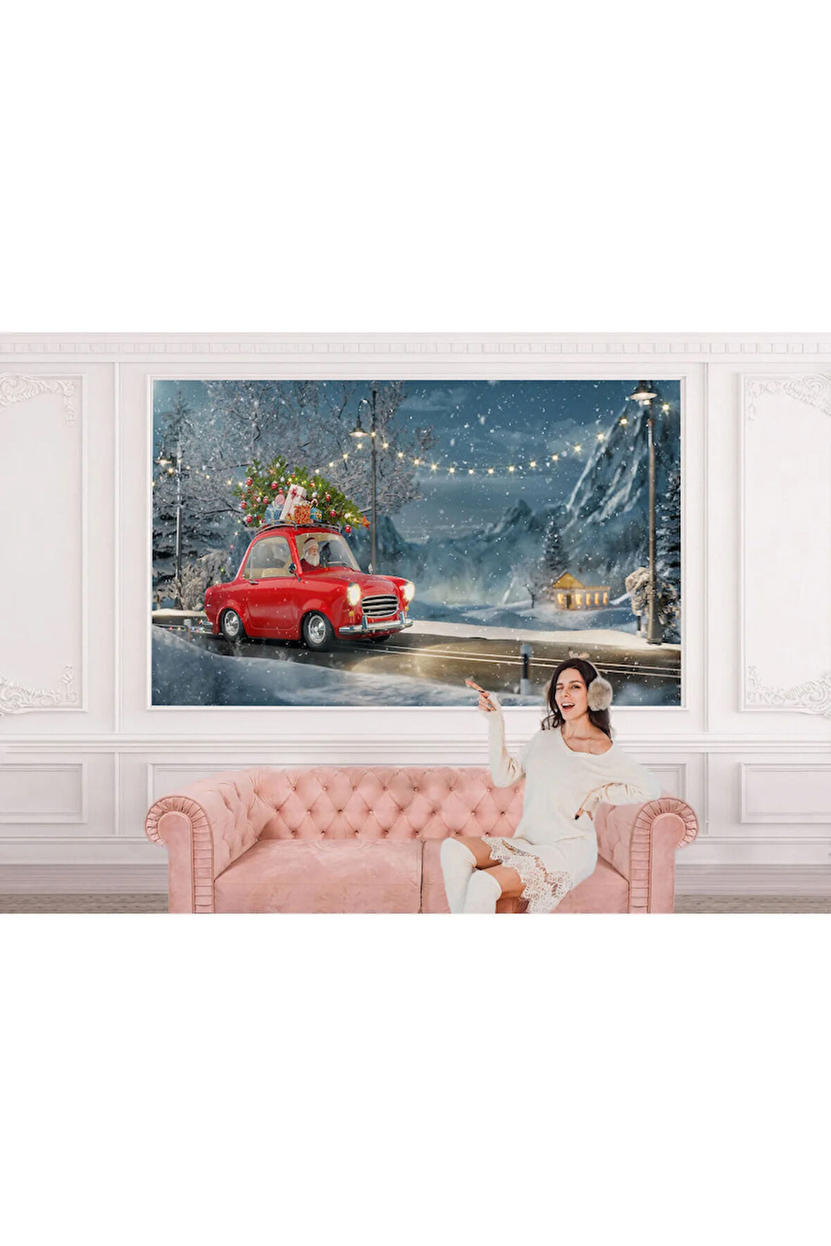 Oxyteez   Noel Baba ve Küçük Kırmızı Retro Arabası Duvar Kağıdı-3752 3752