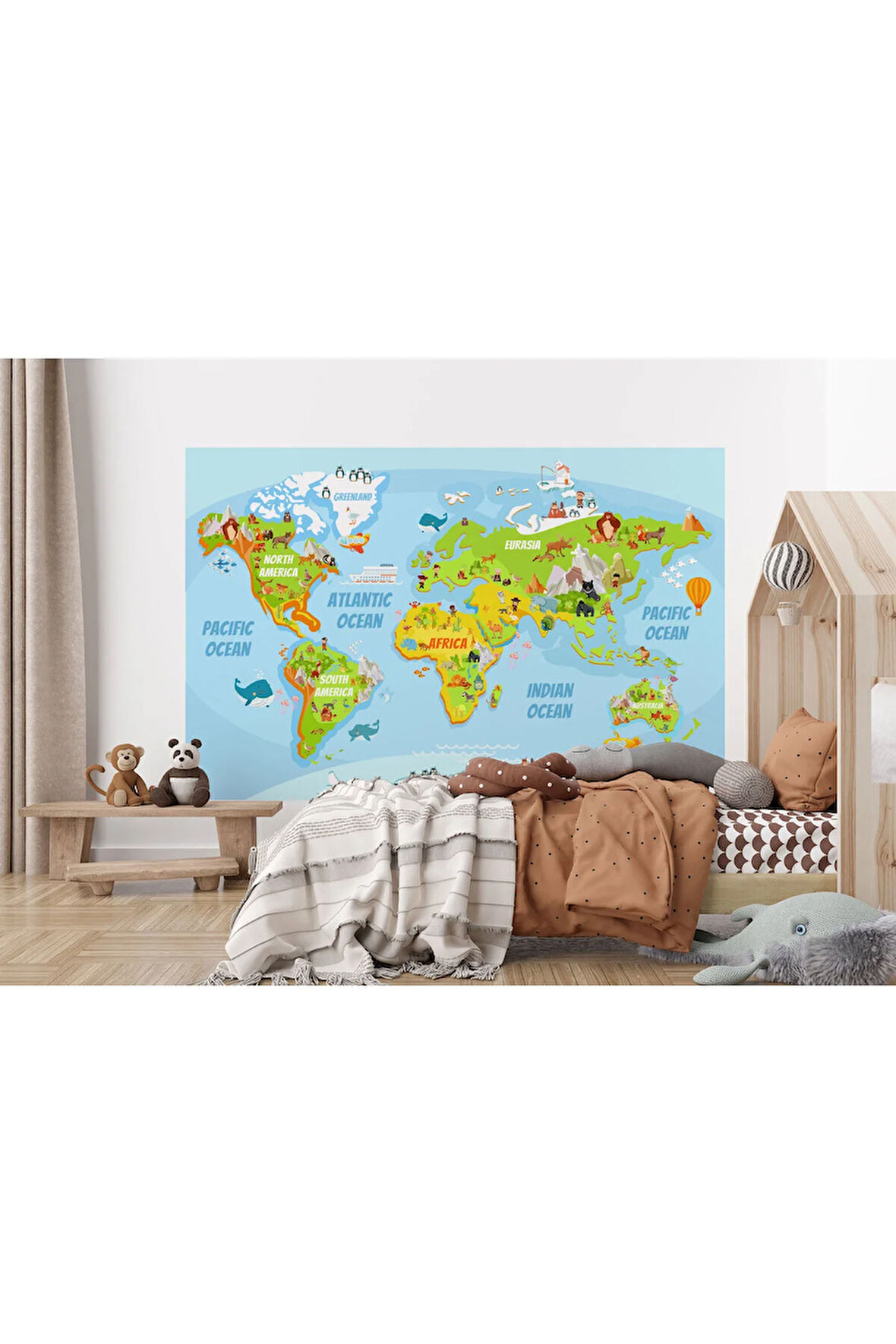Oxyteez   Dünya Haritası Çocuk Ve Bebek Odası Hayvanlar Alemi Duvar Kağıdı-3778 3778