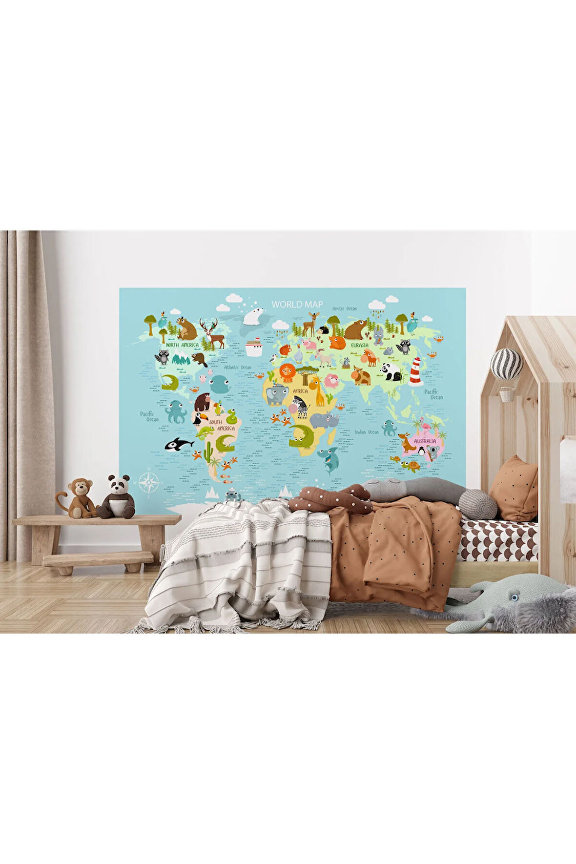 Oxyteez   Dünya Haritası Çocuk Ve Bebek Odası Hayvanlar Alemi Duvar Kağıdı-3782 3782