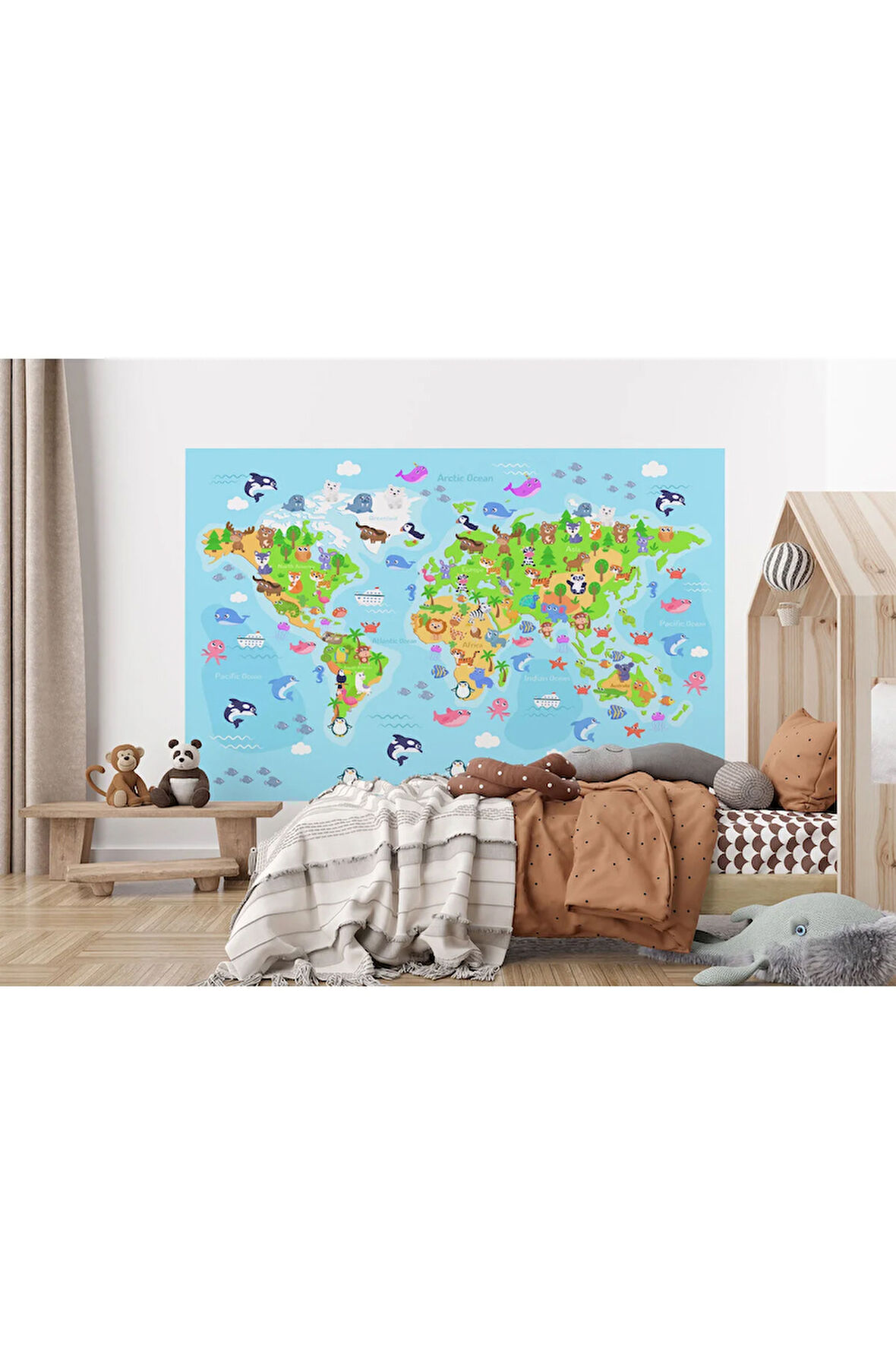 Oxyteez   Dünya Haritası Çocuk Ve Bebek Odası Hayvanlar Alemi Duvar Kağıdı-3783 3783