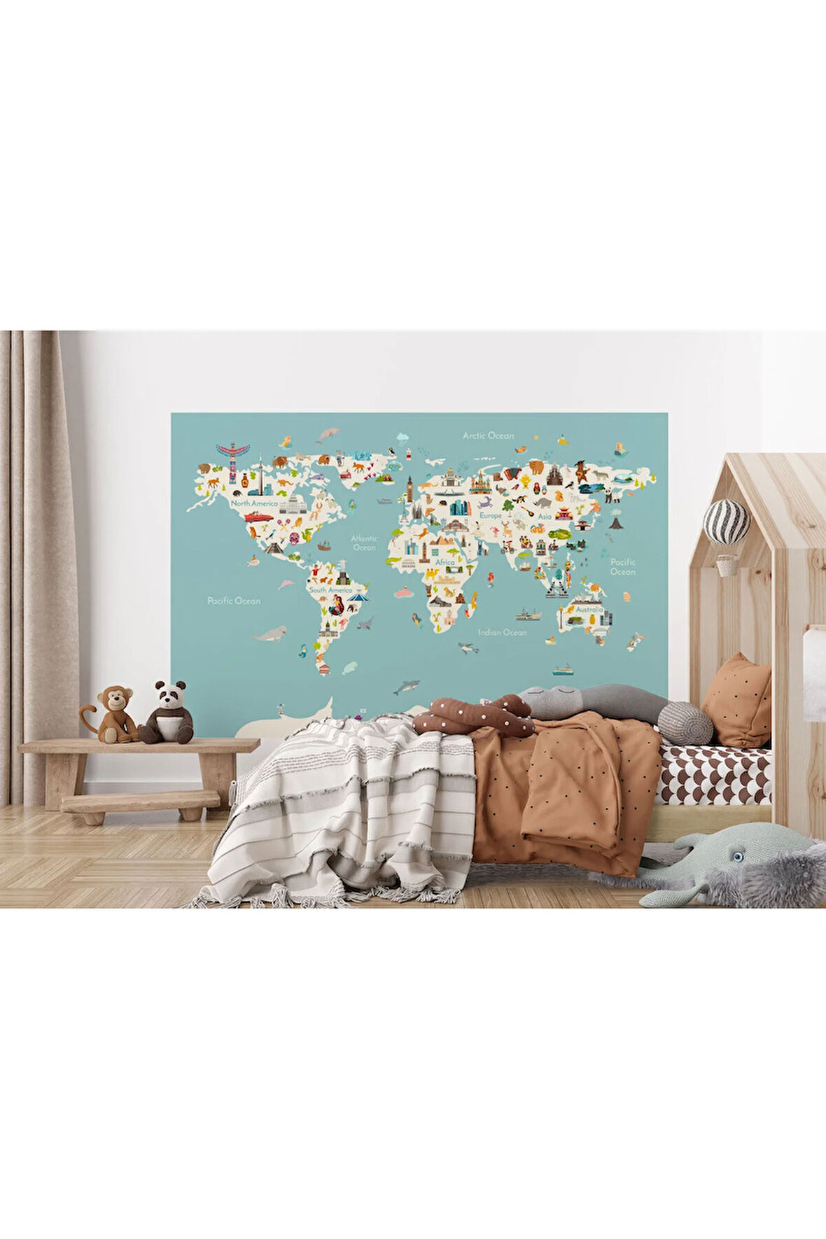 Oxyteez   Dünya Haritası Çocuk Ve Bebek Odası Hayvanlar Alemi Duvar Kağıdı-3786 3786