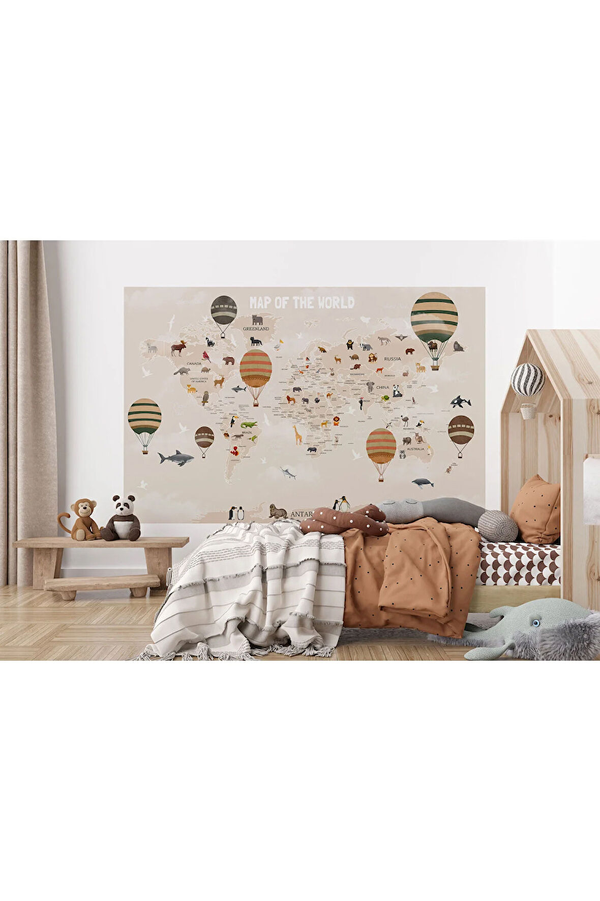 Oxyteez   Dünya Haritası Çocuk Ve Bebek Odası Hayvanlar Alemi Duvar Kağıdı-3792 3792