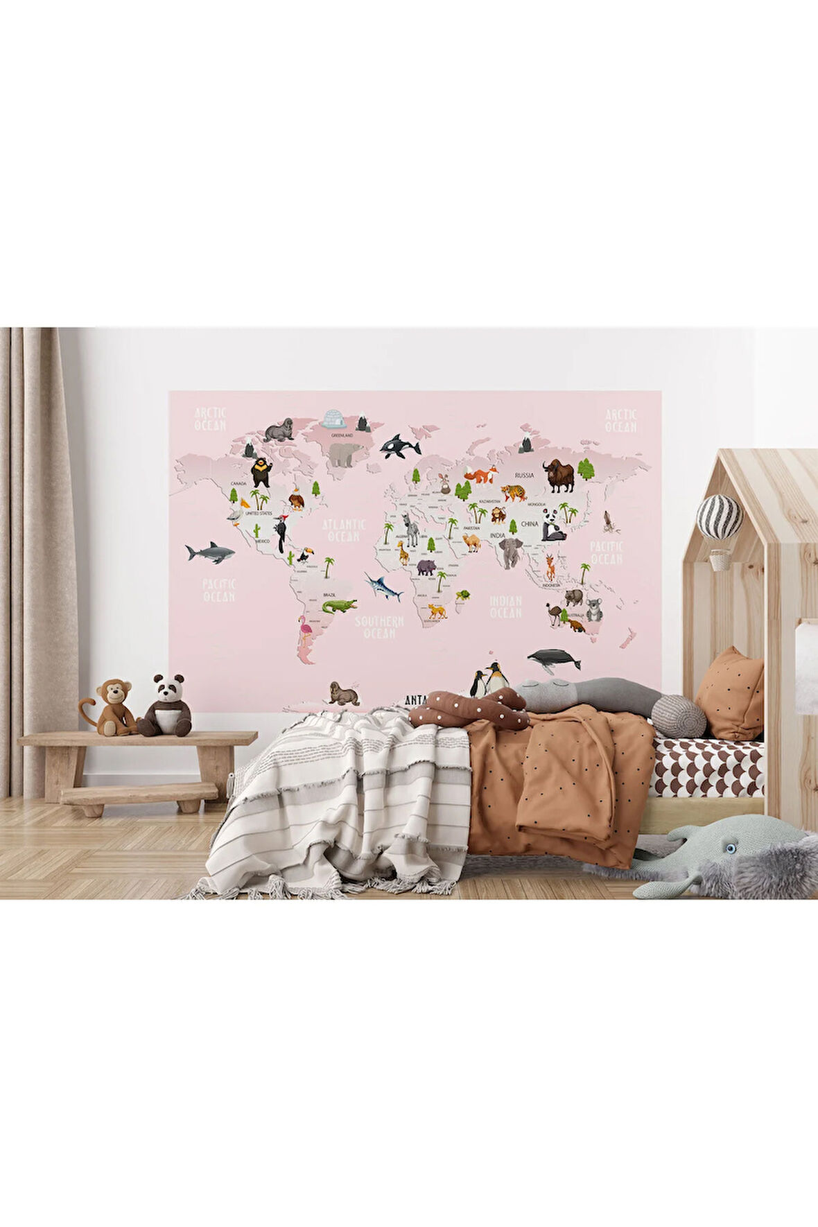 Oxyteez   Dünya Haritası Çocuk Ve Bebek Odası Hayvanlar Alemi Duvar Kağıdı-3795 3795