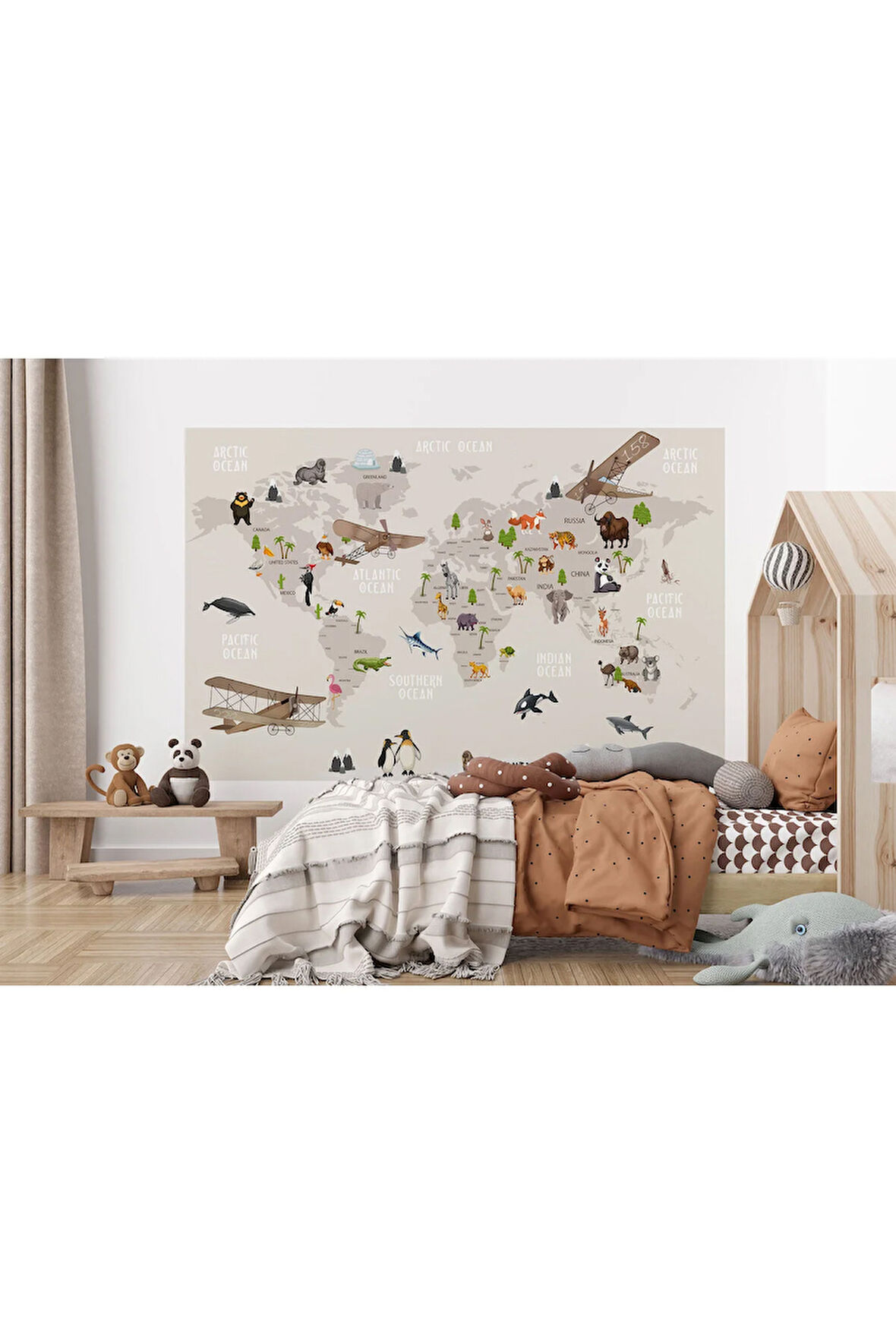 Oxyteez   Dünya Haritası Çocuk Ve Bebek Odası Hayvanlar Alemi Duvar Kağıdı-3797 3797