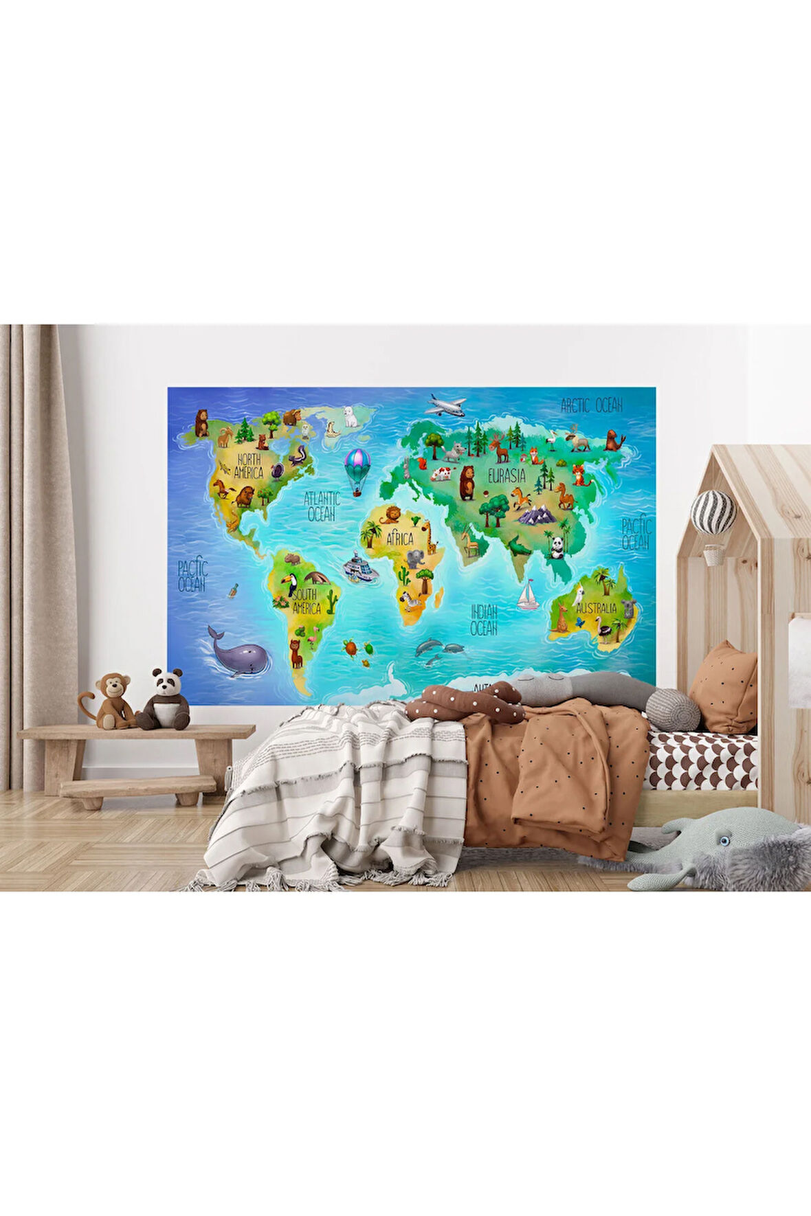 Oxyteez   Dünya Haritası Çocuk Ve Bebek Odası Hayvanlar Alemi Duvar Kağıdı-3800 3800