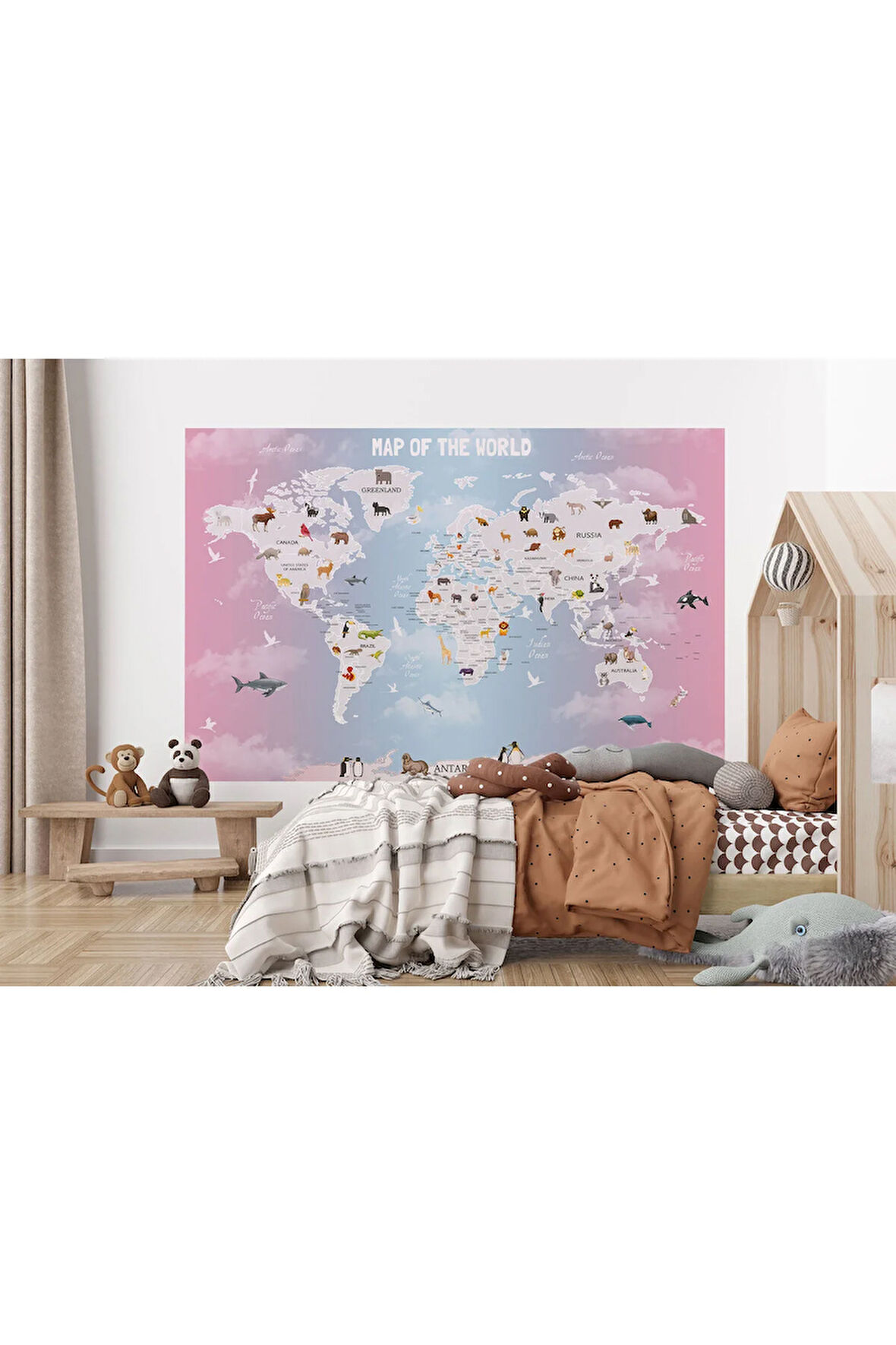 Oxyteez   Dünya Haritası Çocuk Ve Bebek Odası Hayvanlar Alemi Duvar Kağıdı-3801 3801