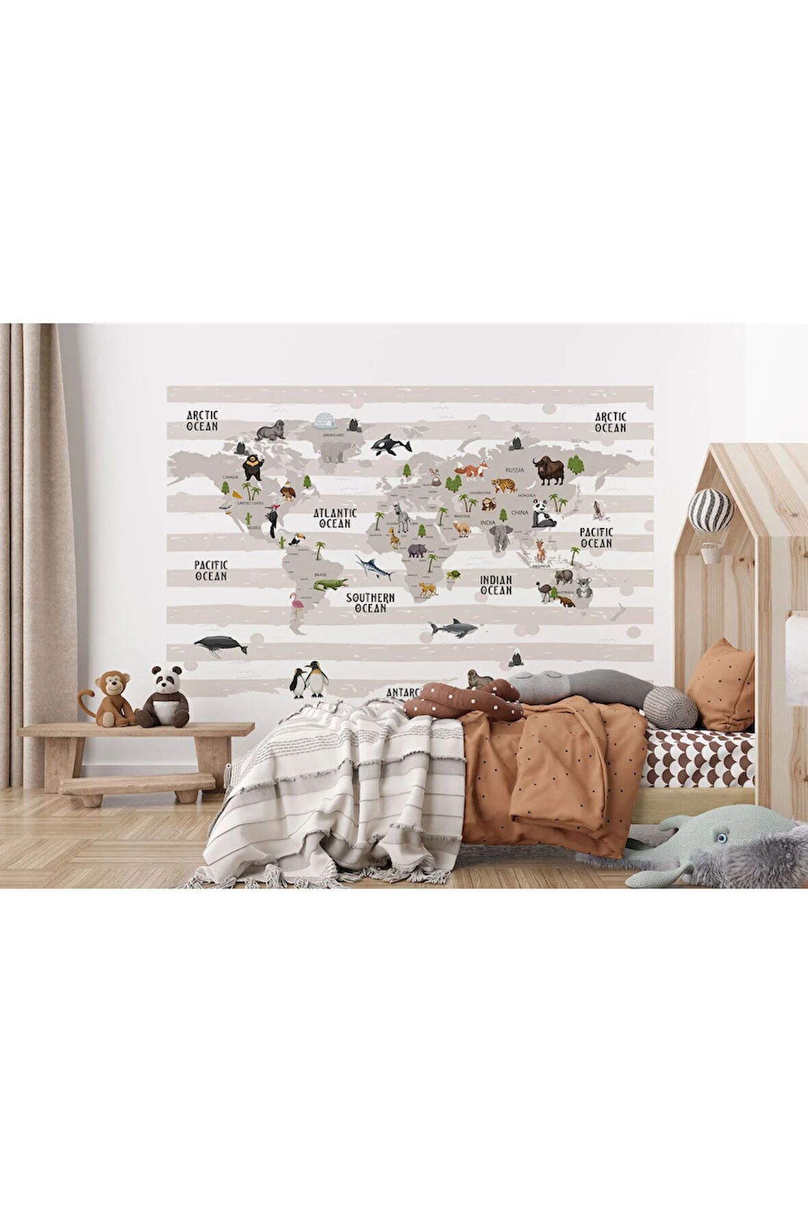 Oxyteez   Dünya Haritası Çocuk Ve Bebek Odası Hayvanlar Alemi Duvar Kağıdı-3803 3803