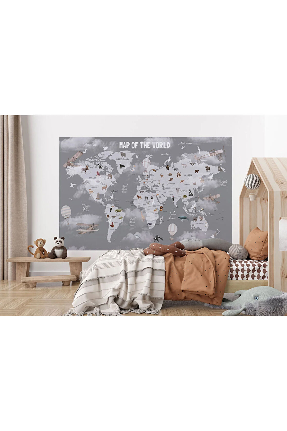 Oxyteez   Dünya Haritası Çocuk Ve Bebek Odası Hayvanlar Alemi Duvar Kağıdı-3811 3811