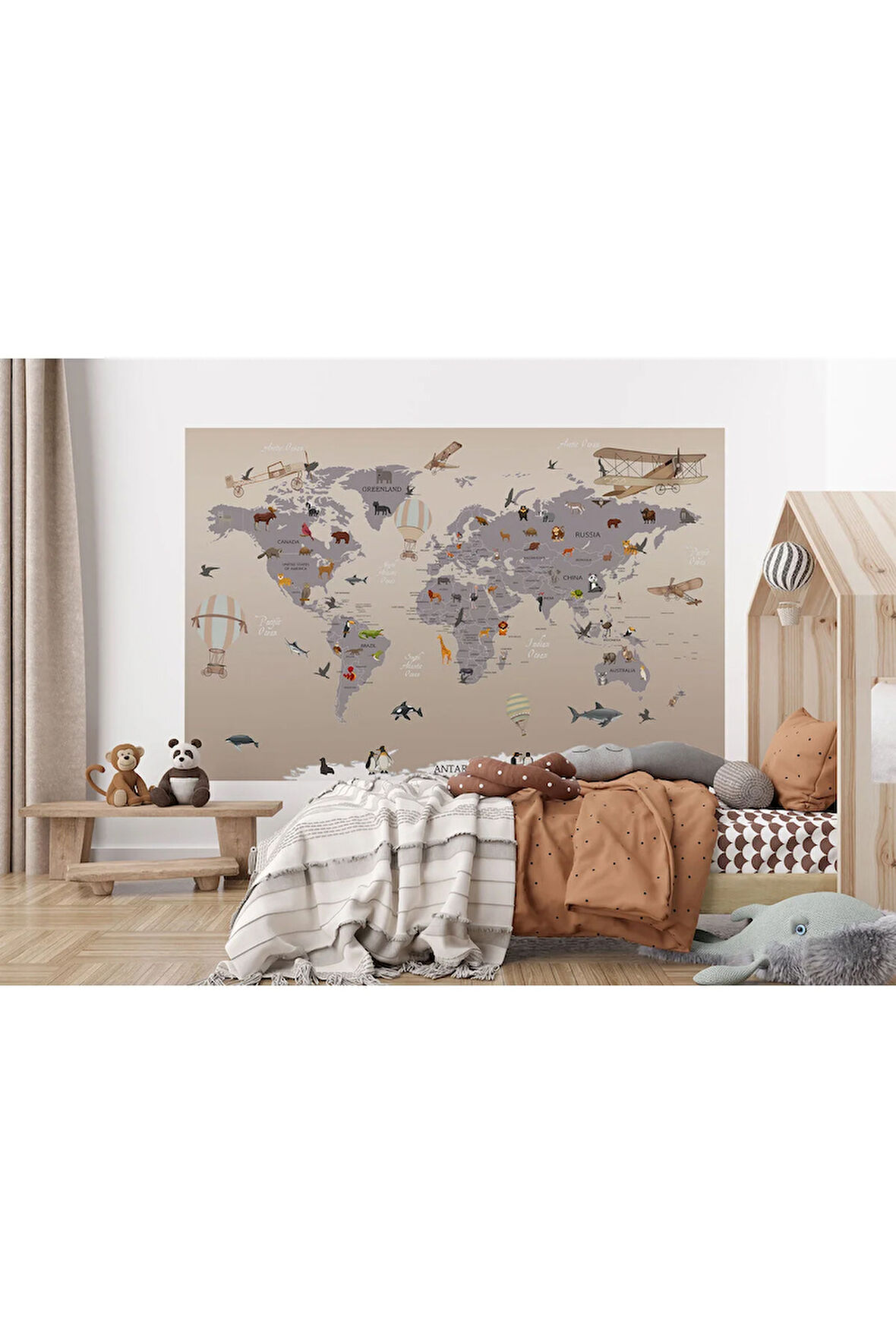Oxyteez   Dünya Haritası Çocuk Ve Bebek Odası Hayvanlar Alemi Duvar Kağıdı-3814 3814