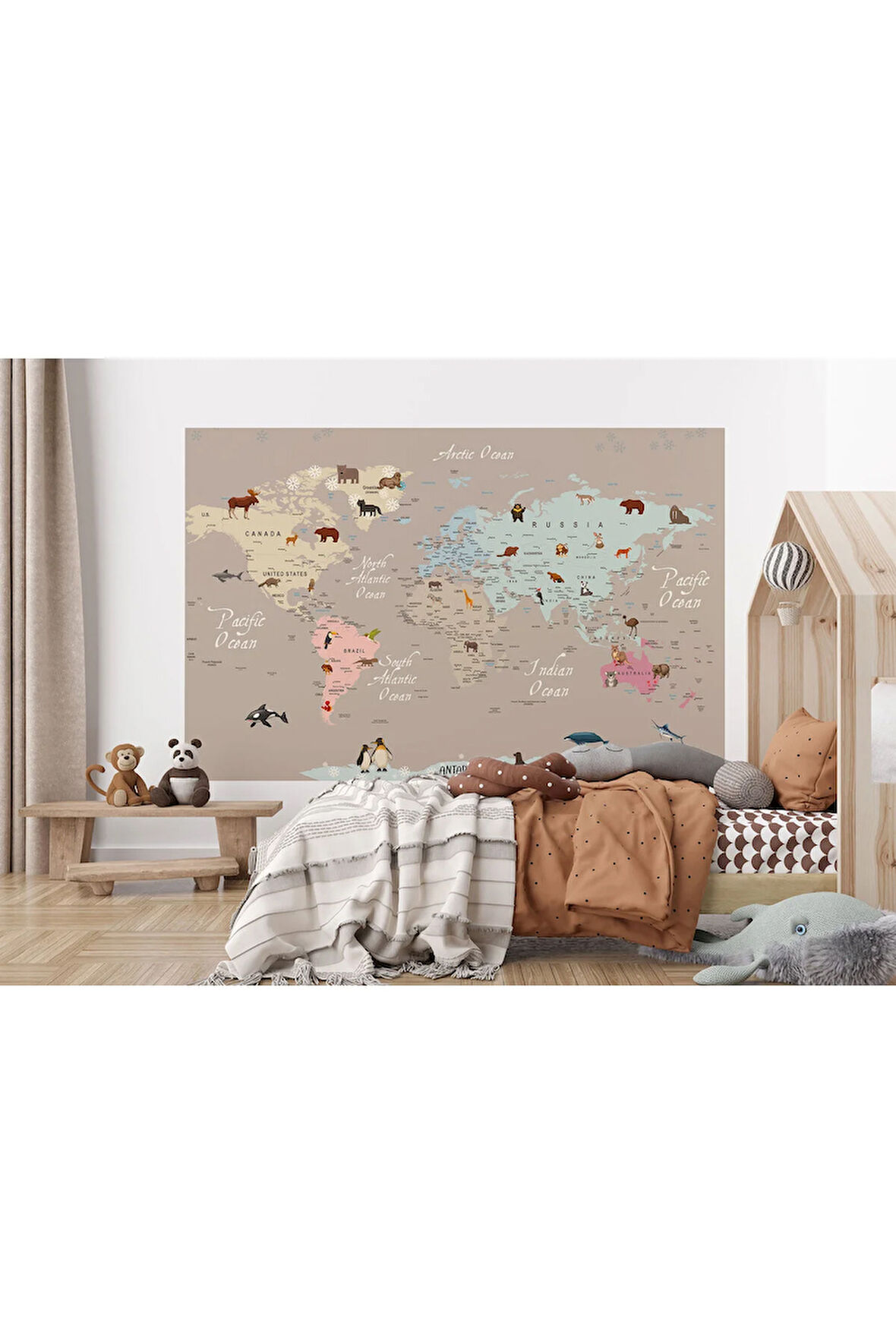 Oxyteez   Dünya Haritası Çocuk Ve Bebek Odası Hayvanlar Alemi Duvar Kağıdı-3817 3817