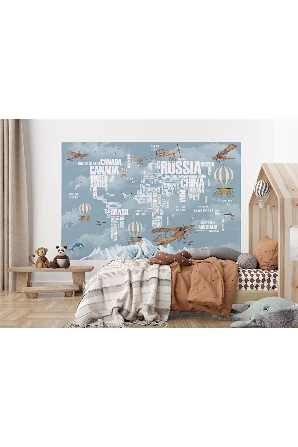 Oxyteez   Dünya Haritası Çocuk Ve Bebek Odası Hayvanlar Alemi Duvar Kağıdı-3822 3822