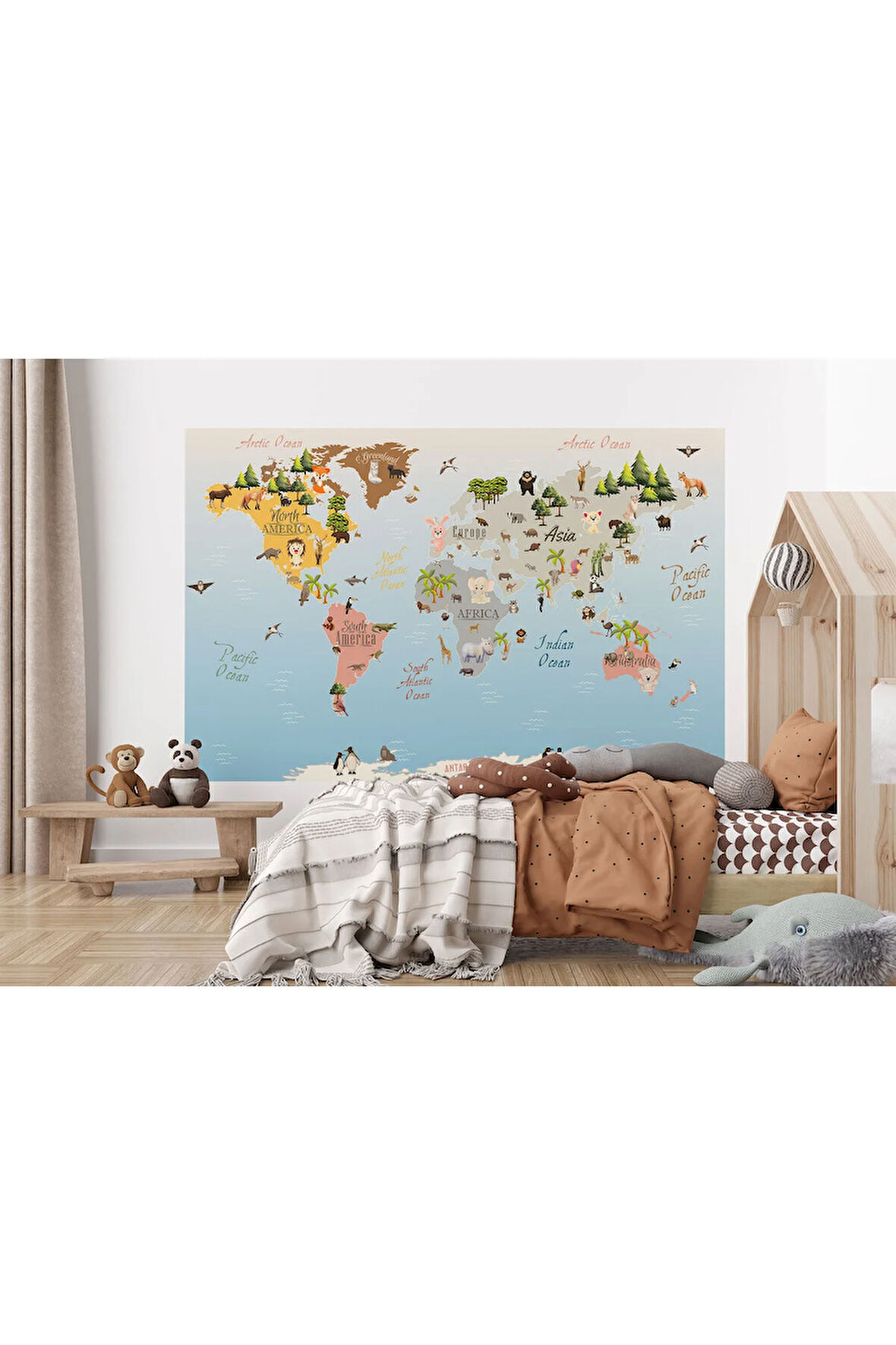 Oxyteez   Dünya Haritası Çocuk Ve Bebek Odası Hayvanlar Alemi Duvar Kağıdı-3824 3824