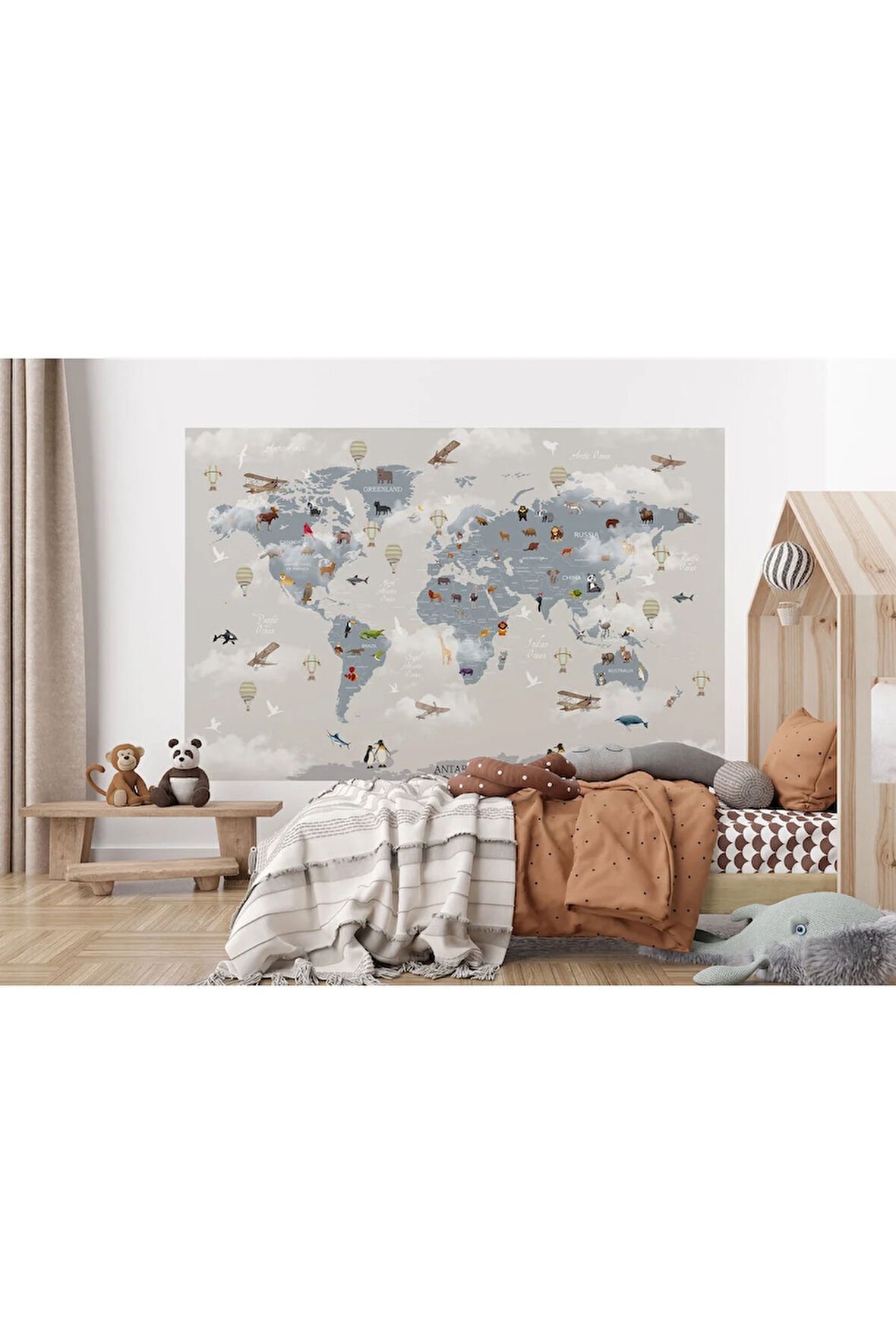 Oxyteez   Dünya Haritası Çocuk Ve Bebek Odası Hayvanlar Alemi Duvar Kağıdı-3826 3826