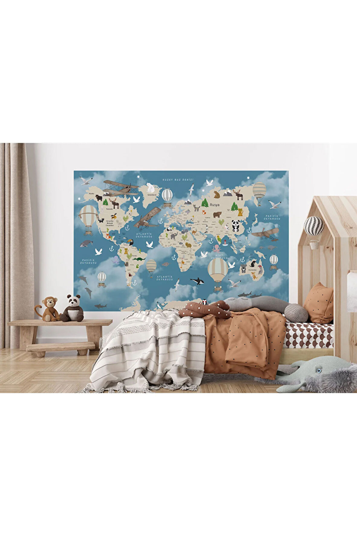 Oxyteez   Dünya Haritası Çocuk Ve Bebek Odası Hayvanlar Alemi Duvar Kağıdı-3827 3827