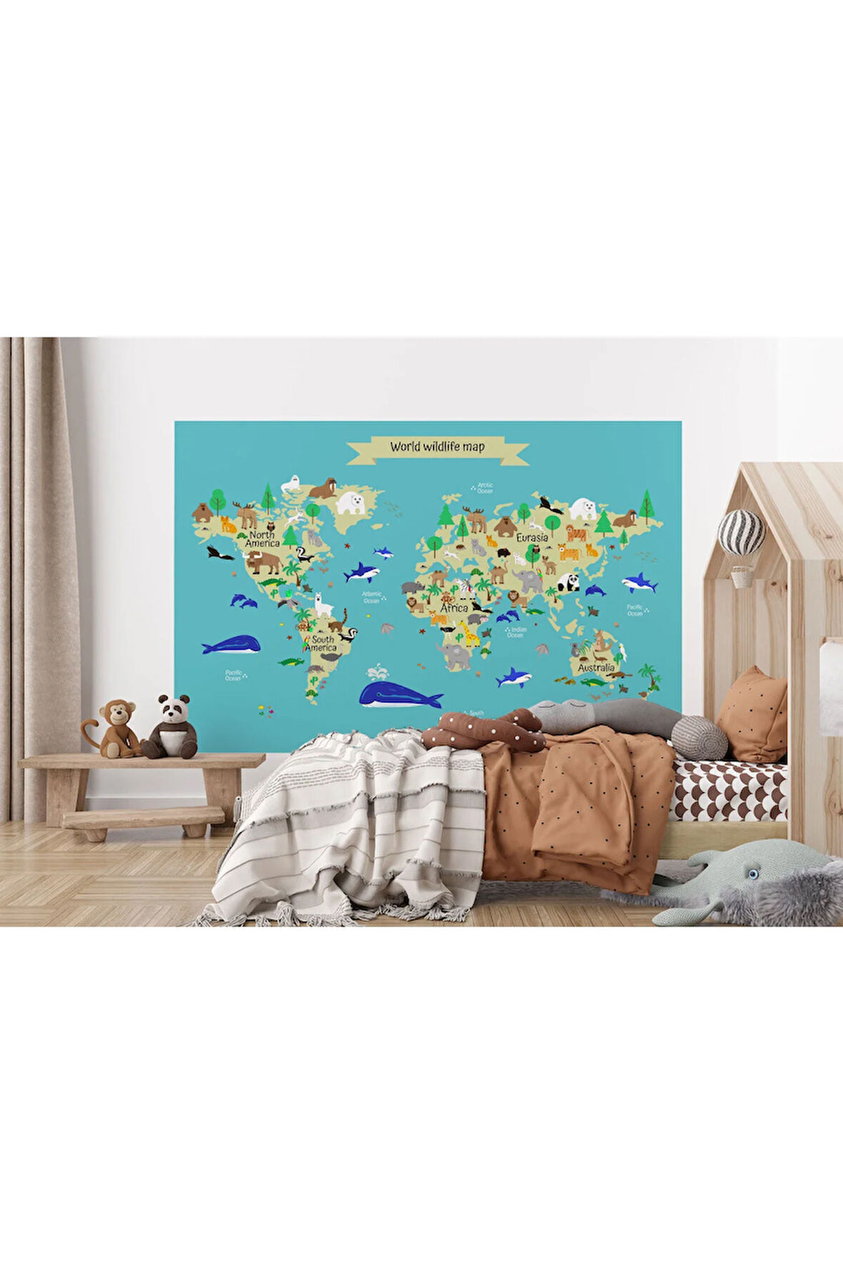 Oxyteez   Çocuk ve Bebek Odası Dünya Haritası Duvar Kağıdı Hayvanlar Alemi Eğitici ve Öğretici -3829 3829