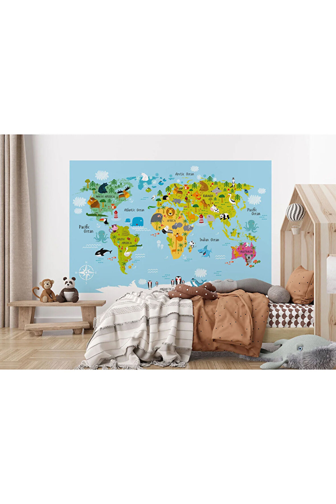 Oxyteez   Dünya Haritası Çocuk Ve Bebek Odası Hayvanlar Alemi Duvar Kağıdı-3830 3830