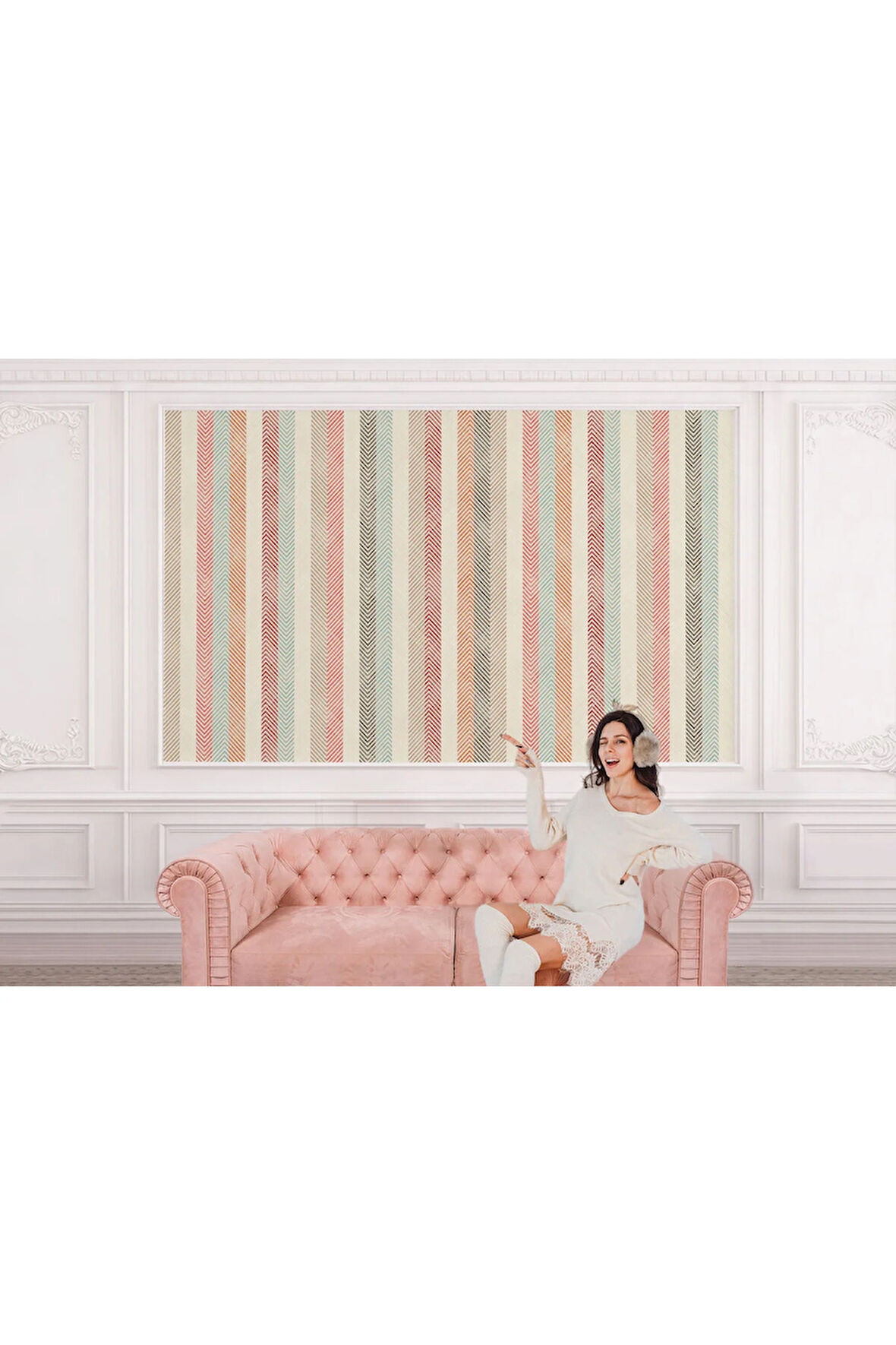 Oxyteez   İskandinav Tarzı Minimalist Şık Çizgili Pastel Tonlu Duvar Kağıdı-5505 5505