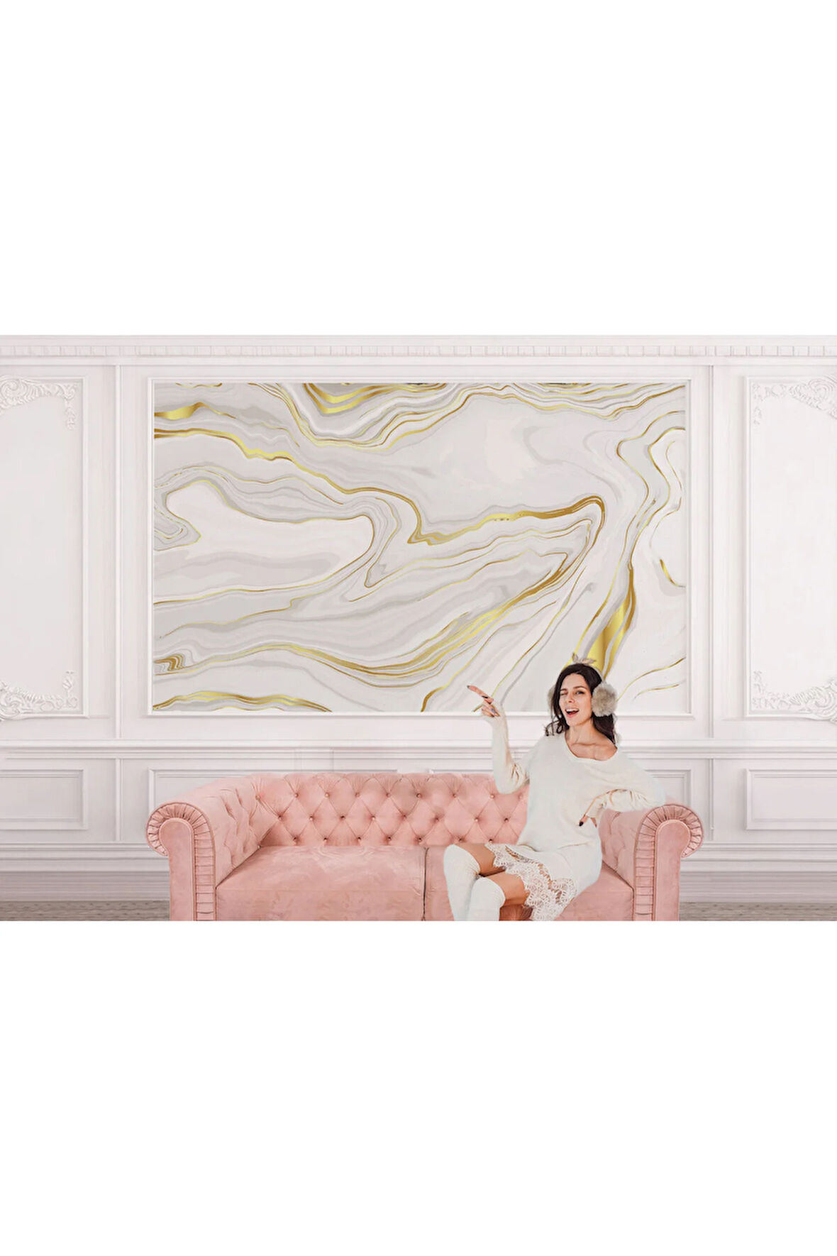 Oxyteez   Altın Ve Beyaz Soyut Mermer Desenli Duvar Kağıdı-5523 5523