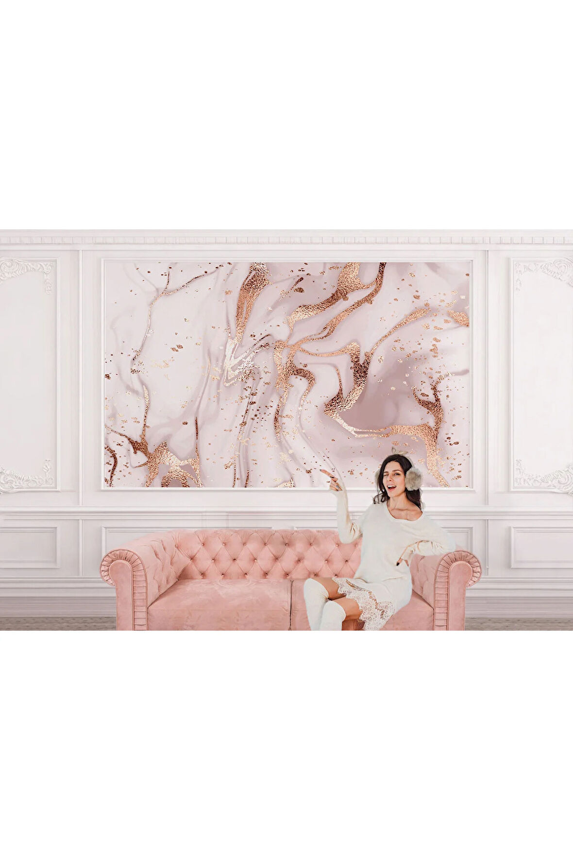 Oxyteez   Altın Ve Pembe Detaylı Mermer Desenli Duvar Kağıdı-5524 5524