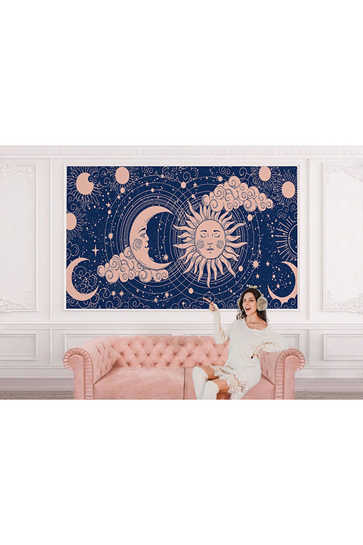 Oxyteez   Astroloji Retro Uzay Güneş Ay Bulut Duvar Duvar Kağıdı-5535 5535