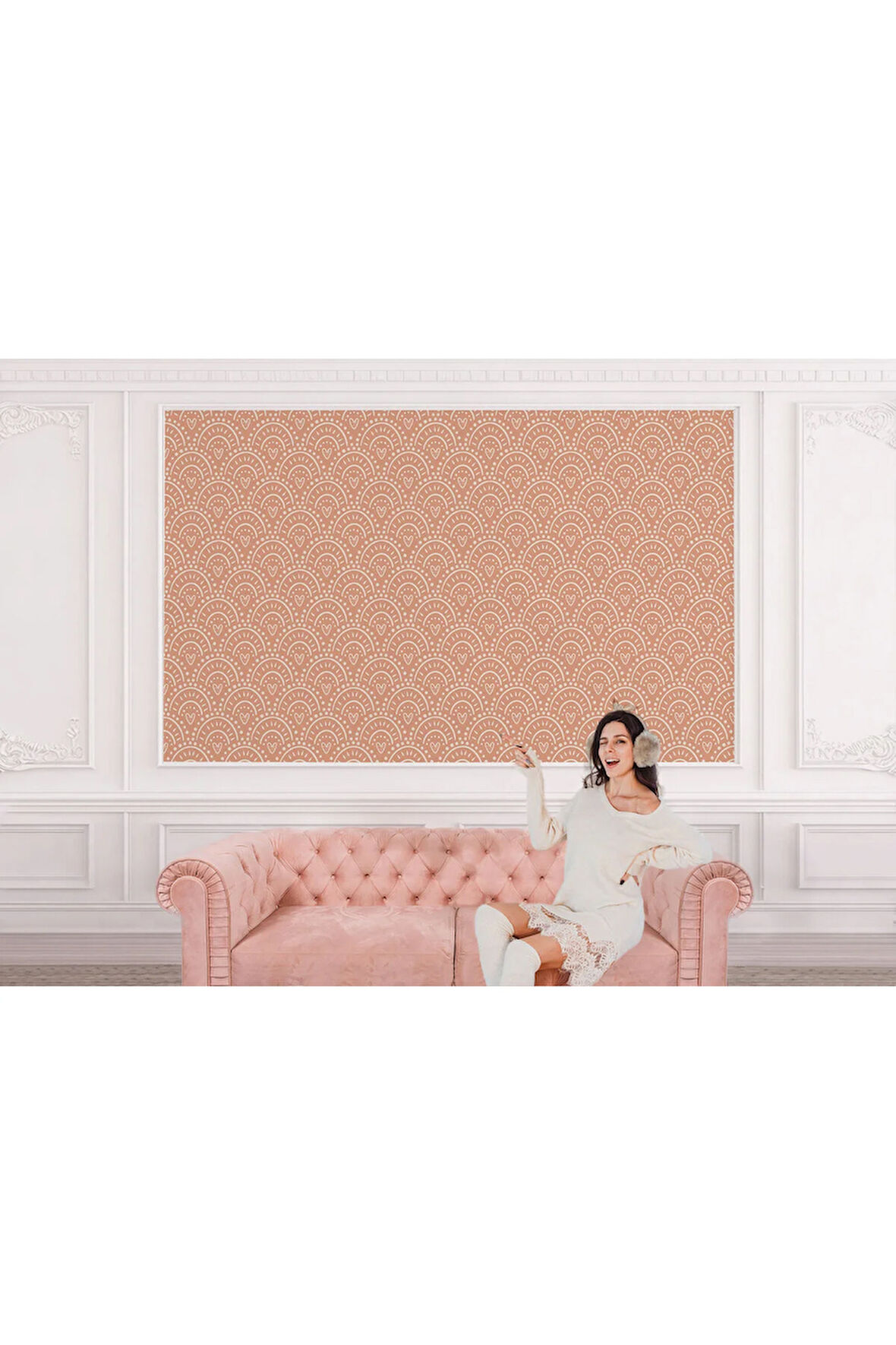 Oxyteez   Pembe Kalp İkonlu Kız Çocuk Odası Duvar Kağıdı-5543 5543