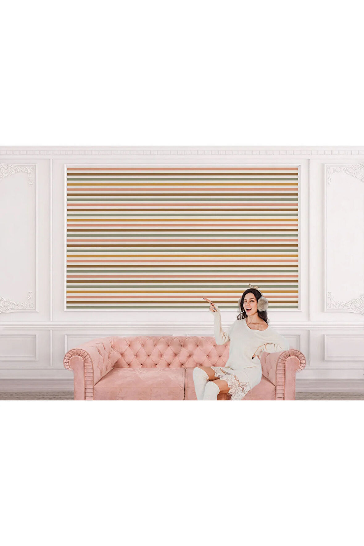 Oxyteez   Yatay Çizgili Pastel Tonlu Duvar Kağıdı Çocuk Odası Duvar Posteri-5546 5546