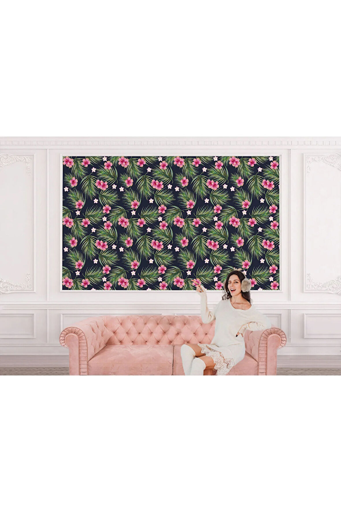 Oxyteez   Tropikal Çiçekli Ağaç Yaprakları Duvar Kağıdı-5564 5564