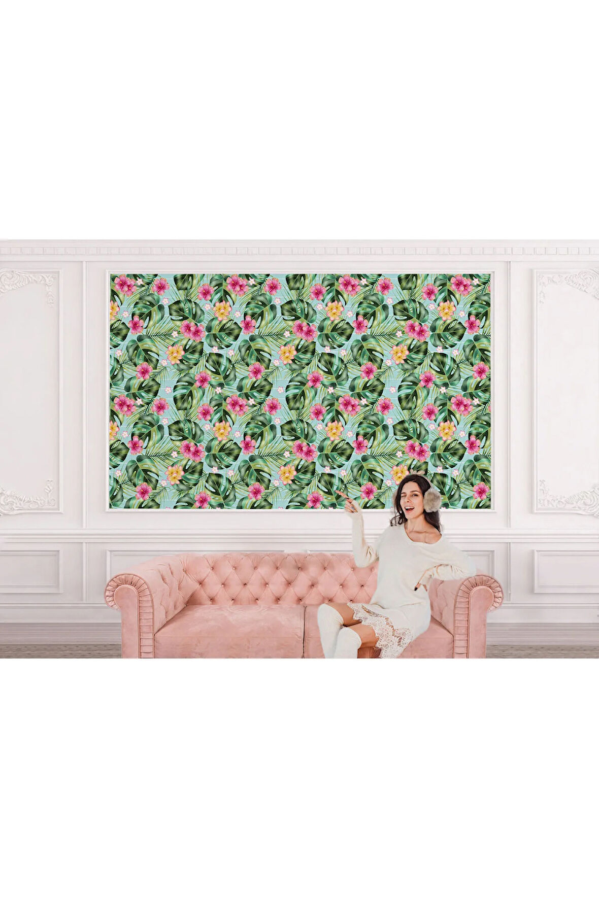 Oxyteez   Tropikal Çiçekli Ağaç Yaprakları Duvar Kağıdı-5567 5567