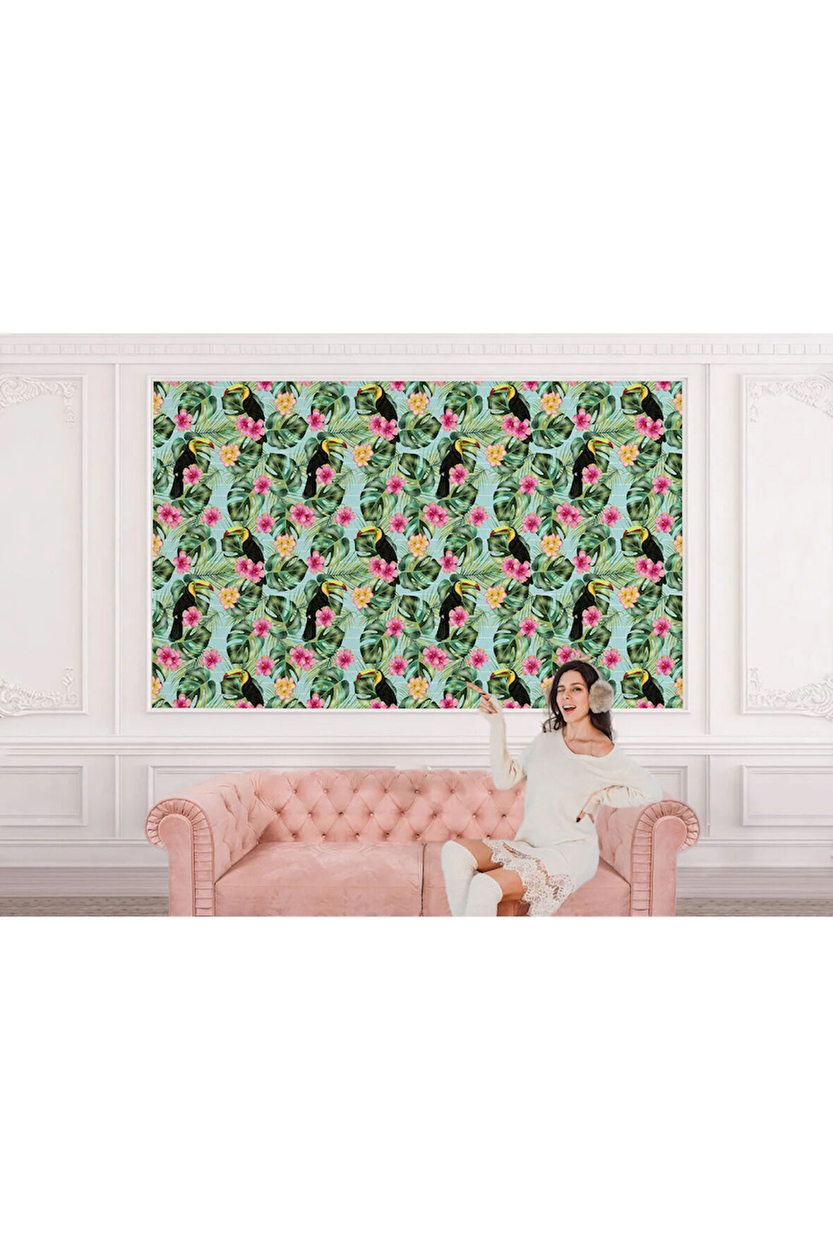 Oxyteez   Tropikal Çiçekli Ağaç Yaprakları Duvar Kağıdı-5568 5568