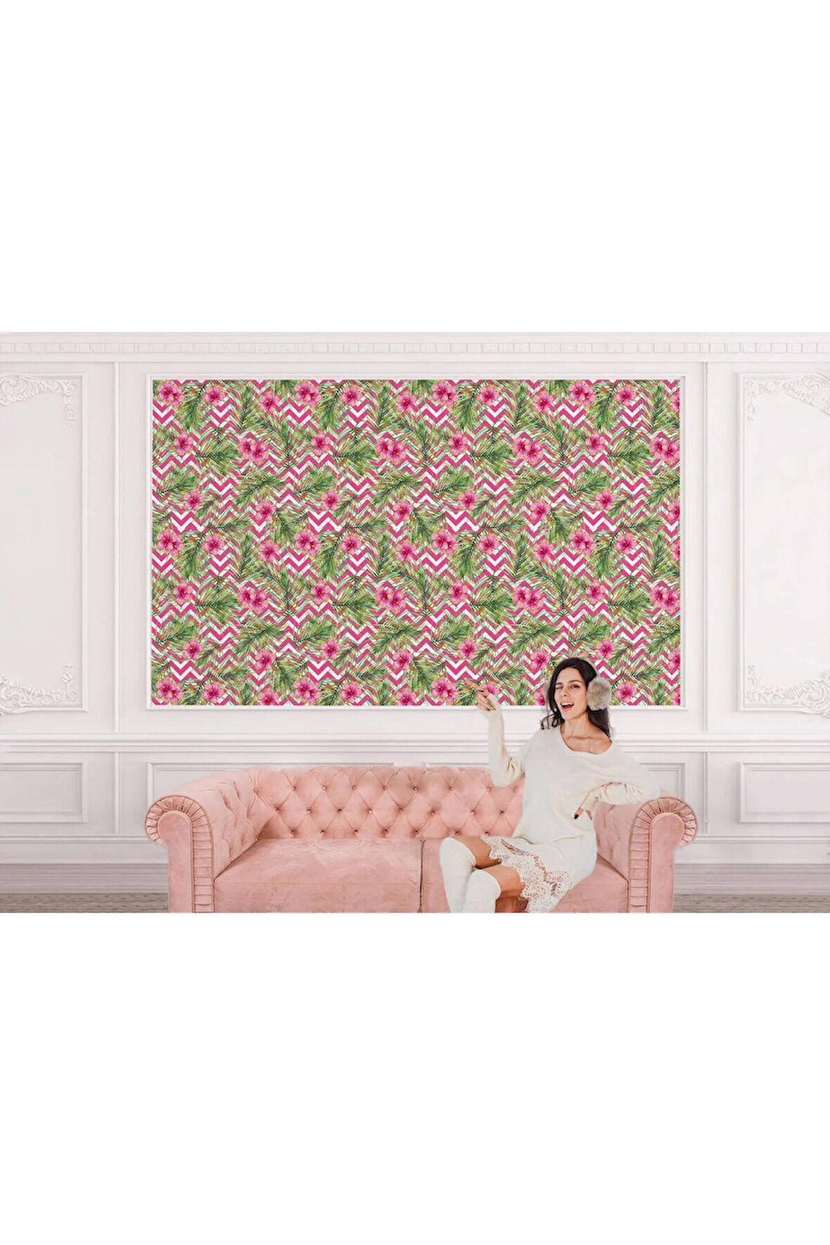 Oxyteez   Tropikal Çiçekli Ağaç Yaprakları Duvar Kağıdı-5572 5572