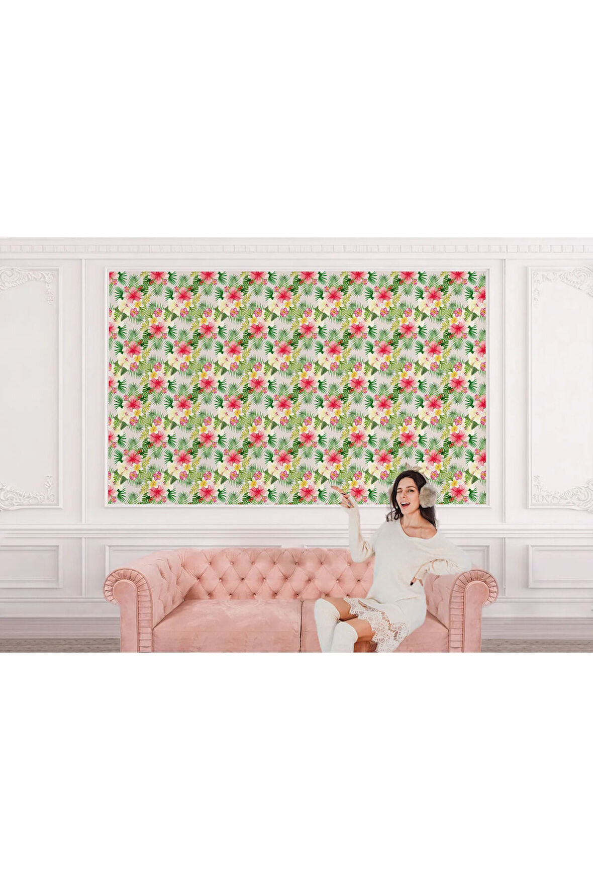 Oxyteez   Çiçek ve Yaprak Desenli Duvar Kağıdı-5577 5577