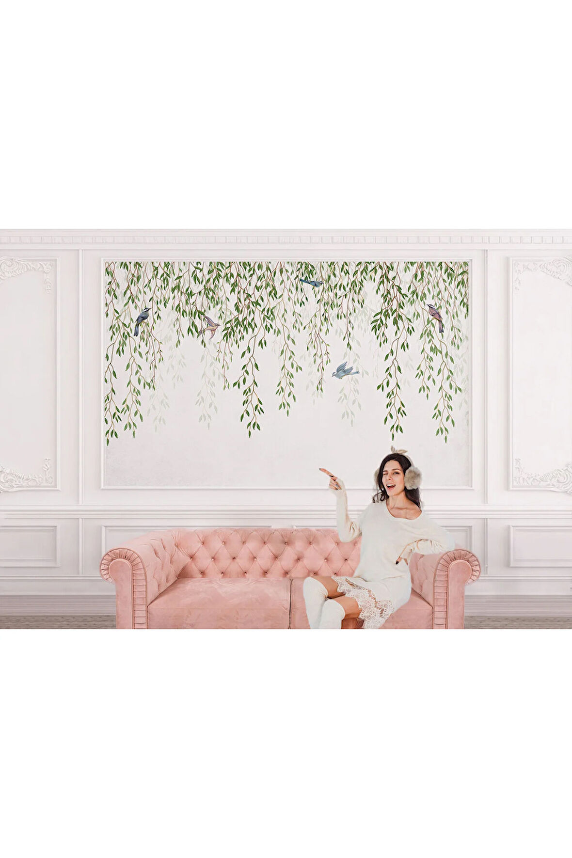 Oxyteez   Sarmaşıktaki Kuşlar Desenli Duvar Kağıdı-5613 5613