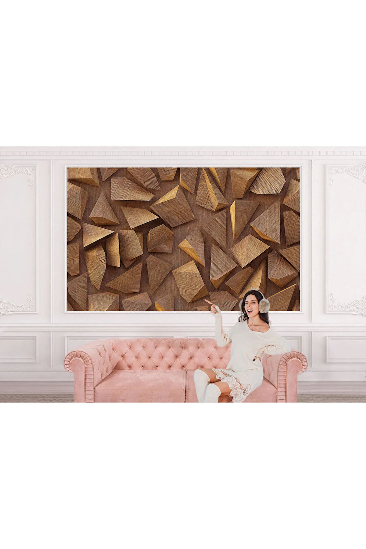 Oxyteez   3D Ahşah Geometrik Desenli Duvar Kağıdı-5624 5624