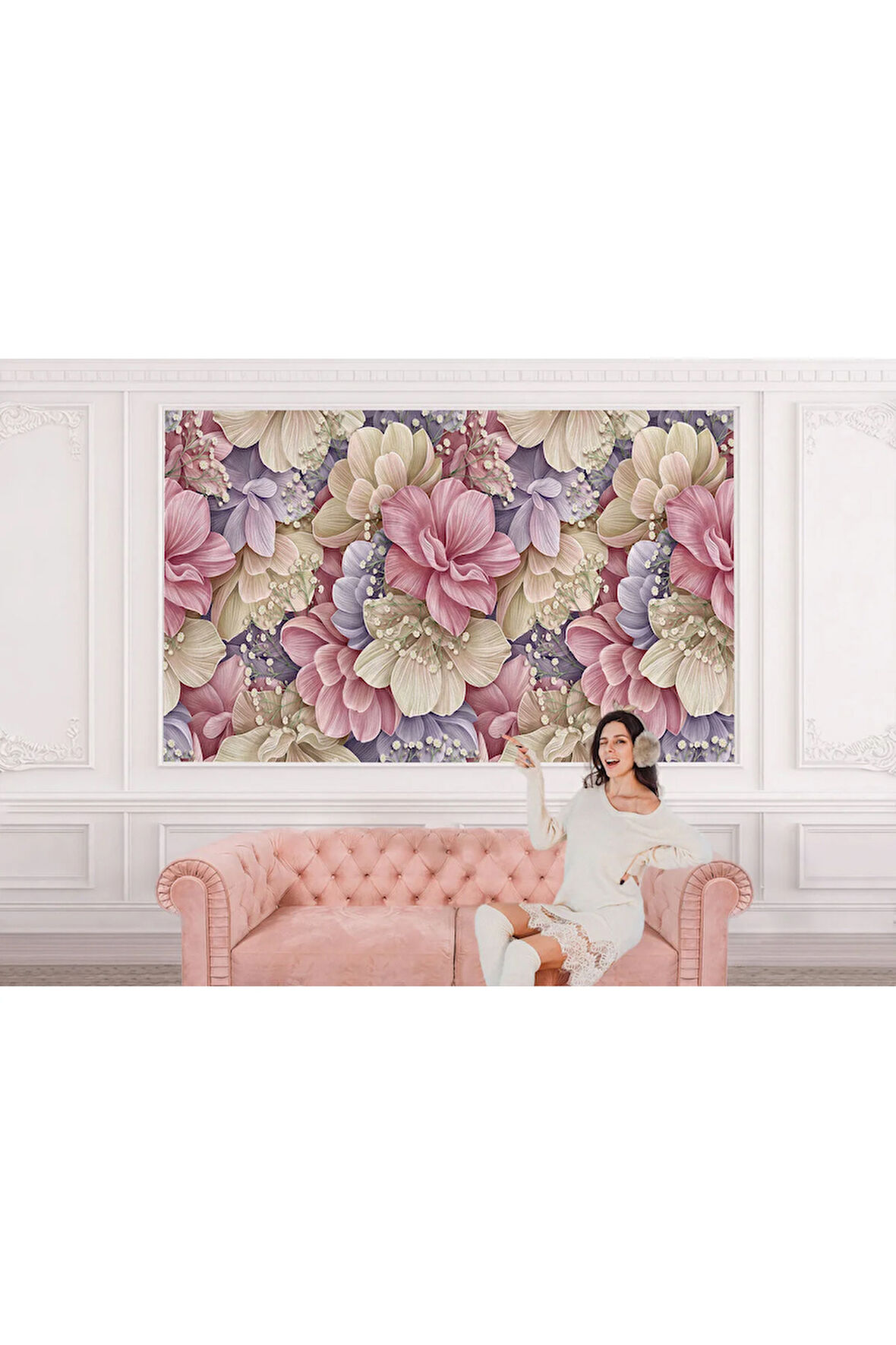 Oxyteez   Büyük Yapraklı Dekoratif Desenli Çiçek Duvar Kağıdı-5632 5632