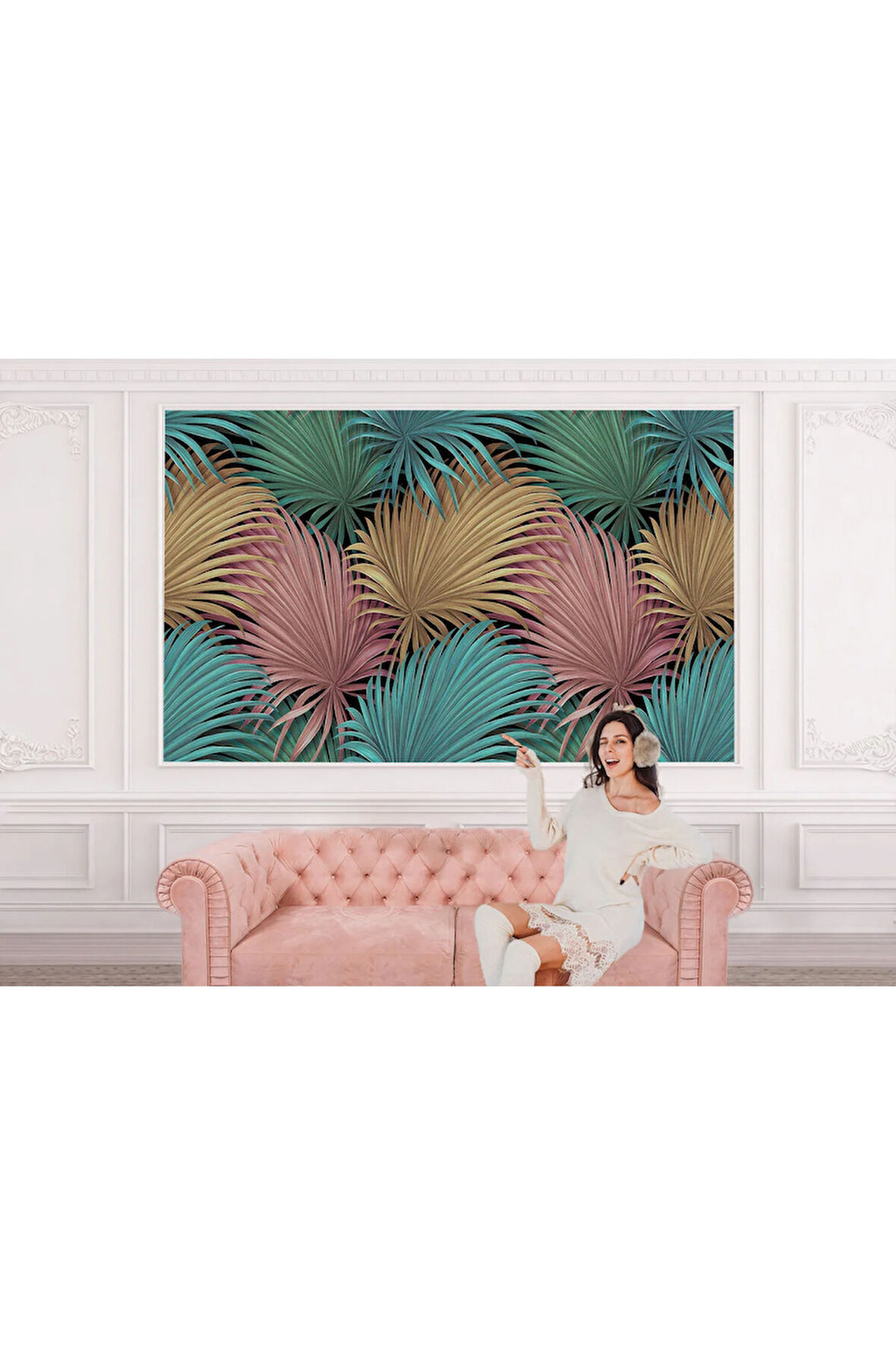 Oxyteez   Tropikal Renkli Yaprak Desenli Duvar Kağıdı-5636 5636