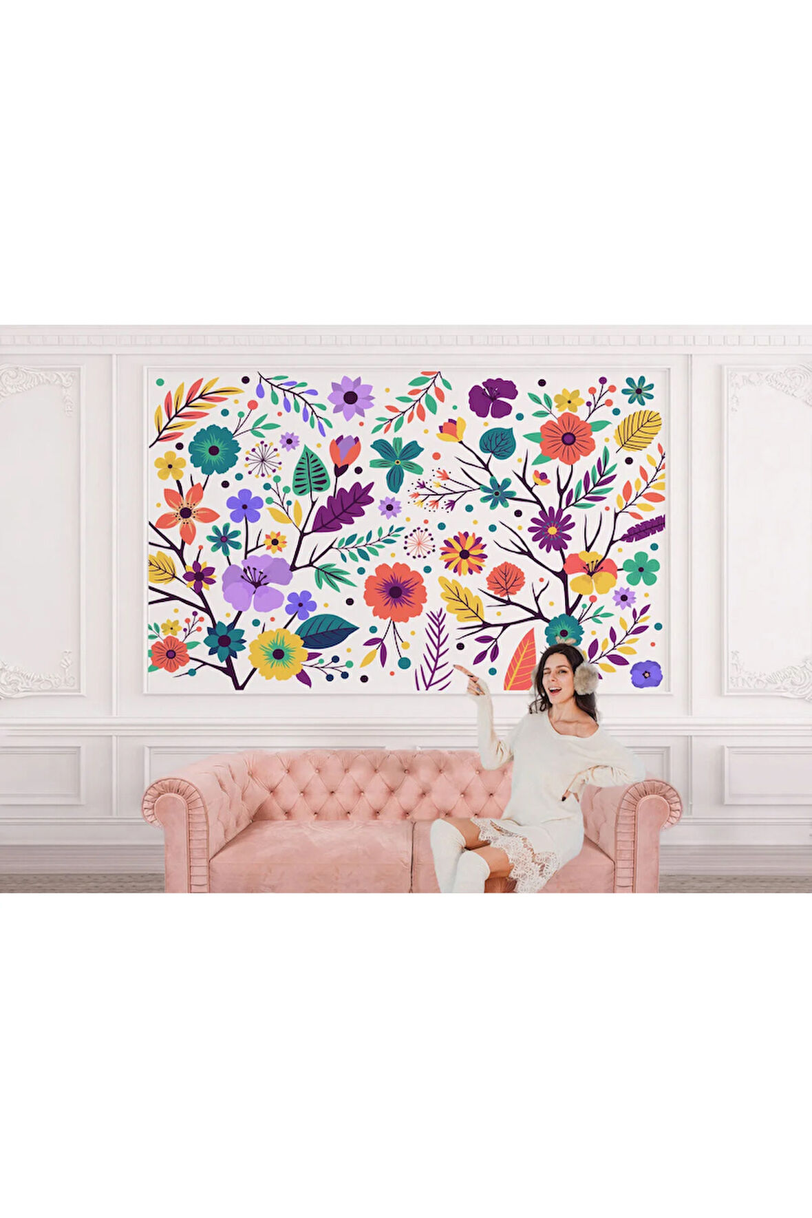 Oxyteez   Renkli Çiçekler Desenli Duvar Kağıdı-5652 5652