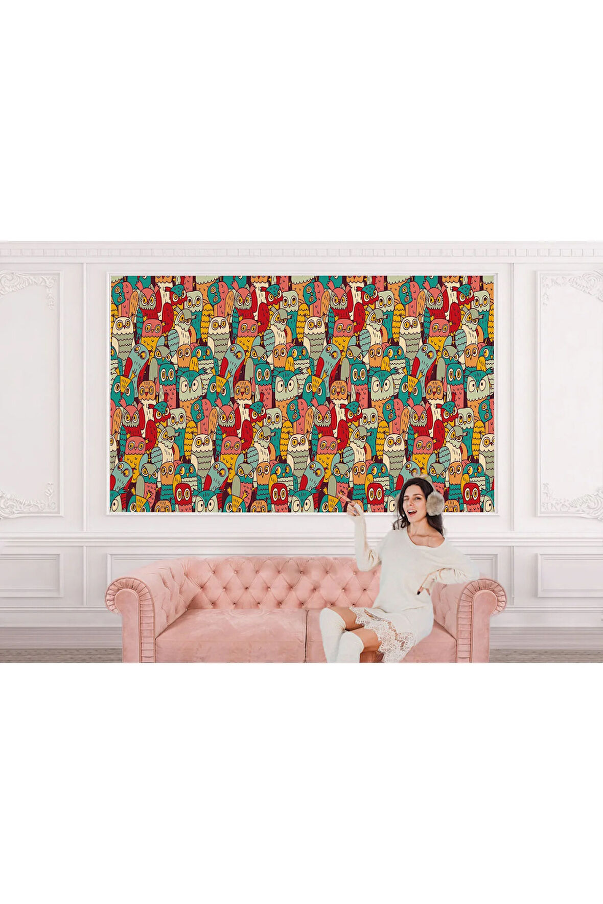 Oxyteez   Sevimli Renkli Baykuşlar Desenli Duvar Kağıdı-5710 5710