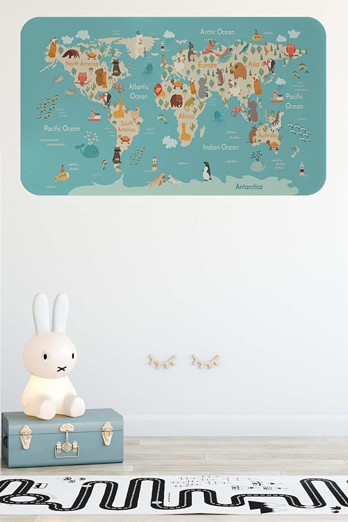 Eğitici Çocuk Odası Dünya Haritası Dünya Atlası Çocuk ve Bebek Duvar Sticker-60x105-3770