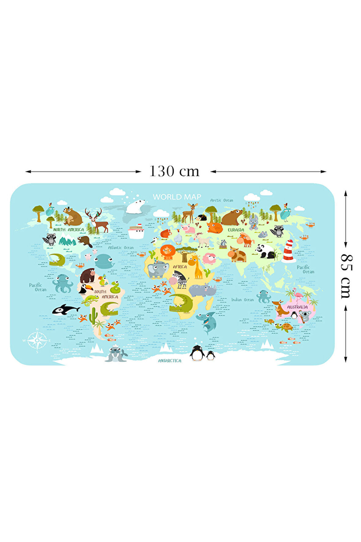 Eğitici Dünya Haritası Dünya Atlası Çocuk ve Bebek Odası Duvar Sticker-85x130-3782