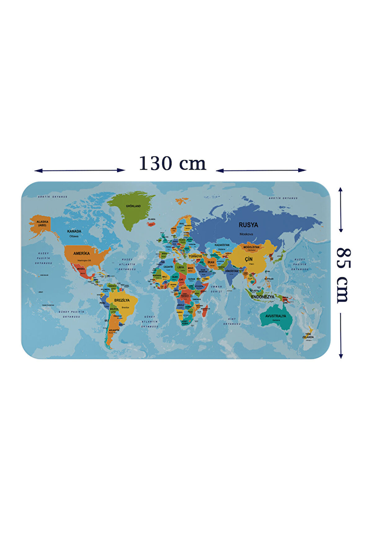 Türkçe Eğitici Ülke ve Başkent Detaylı Atlası Dünya Haritası Duvar Sticker-85x130-3831