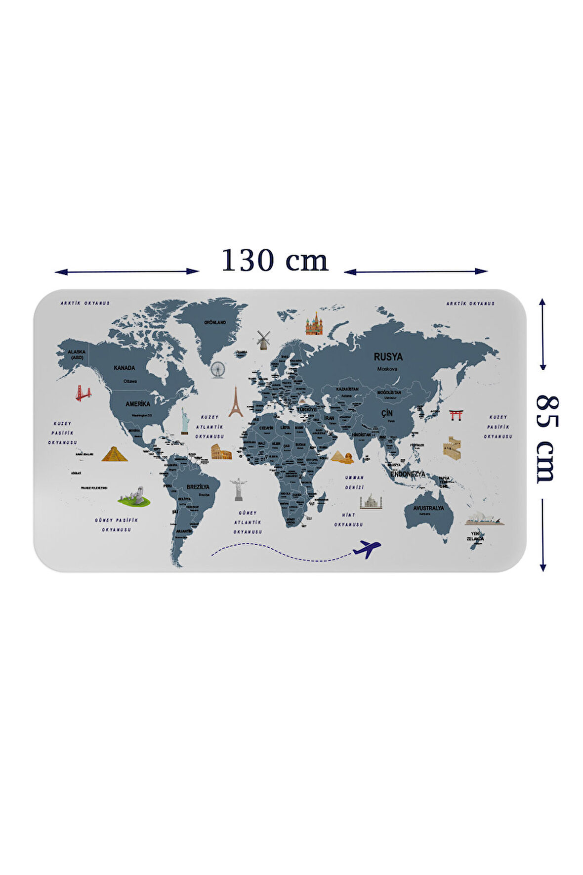 Türkçe Eğitici Ülke ve Başkent Detaylı Atlası Dünya Haritası Duvar Sticker-85x130-3832