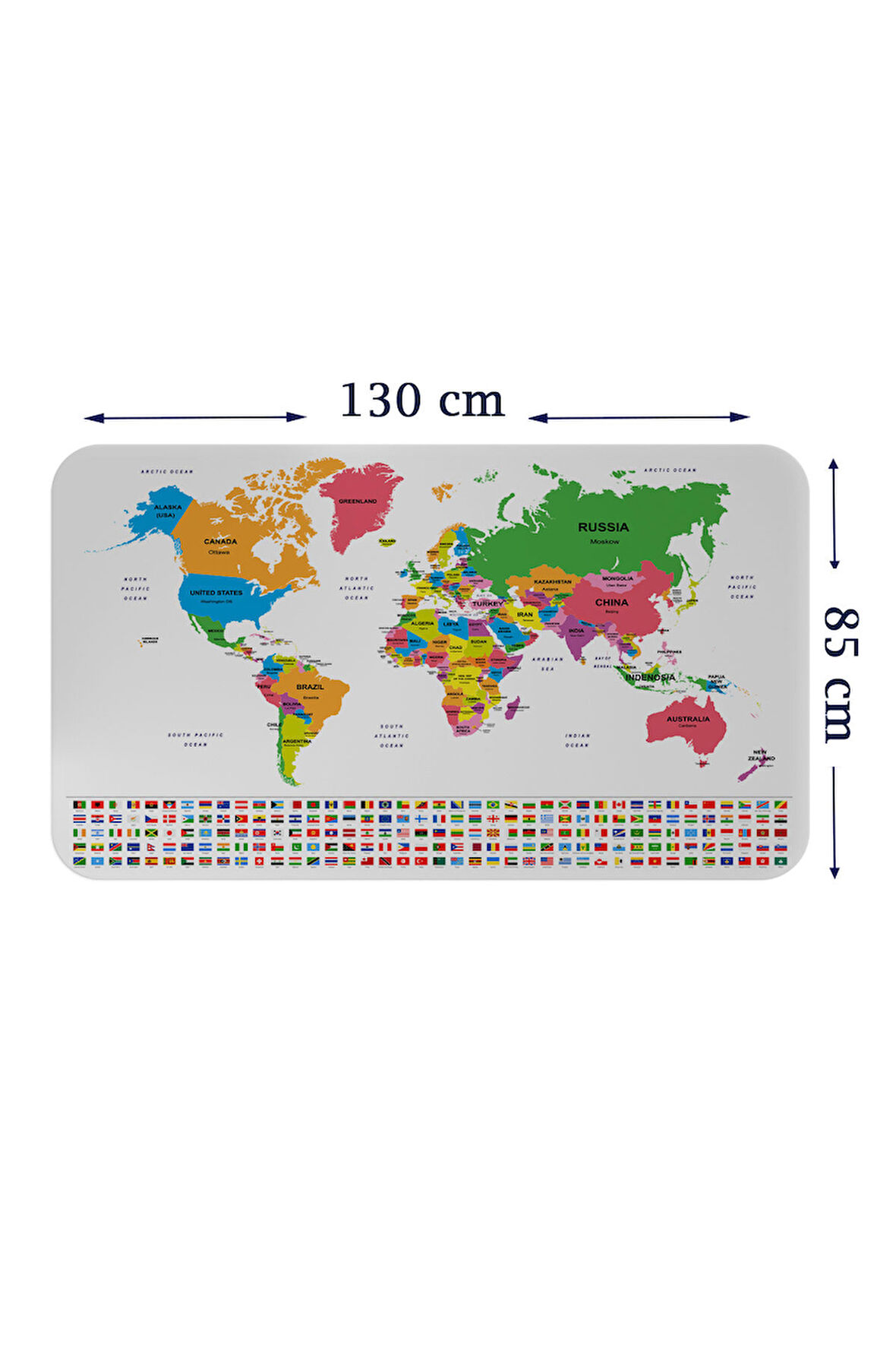 Ülke Bayrak lı Eğitici Başkent Detaylı Atlası Dünya Haritası Duvar Sticker-85x130-3833