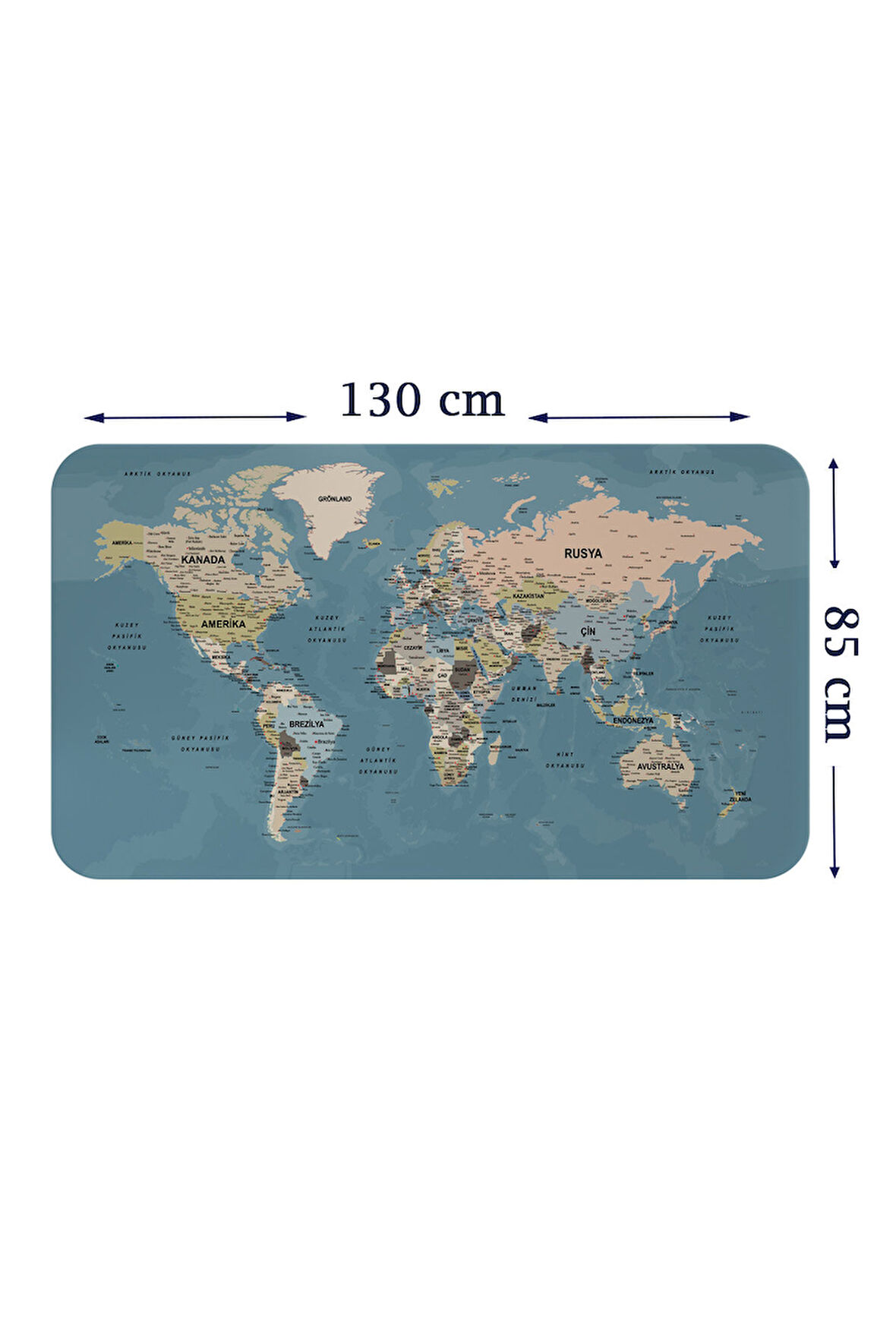 Türkçe Eğitici Ülke ve Başkent Okyanus Detaylı Atlası Dünya Haritası Duvar Sticker-85x130-3836