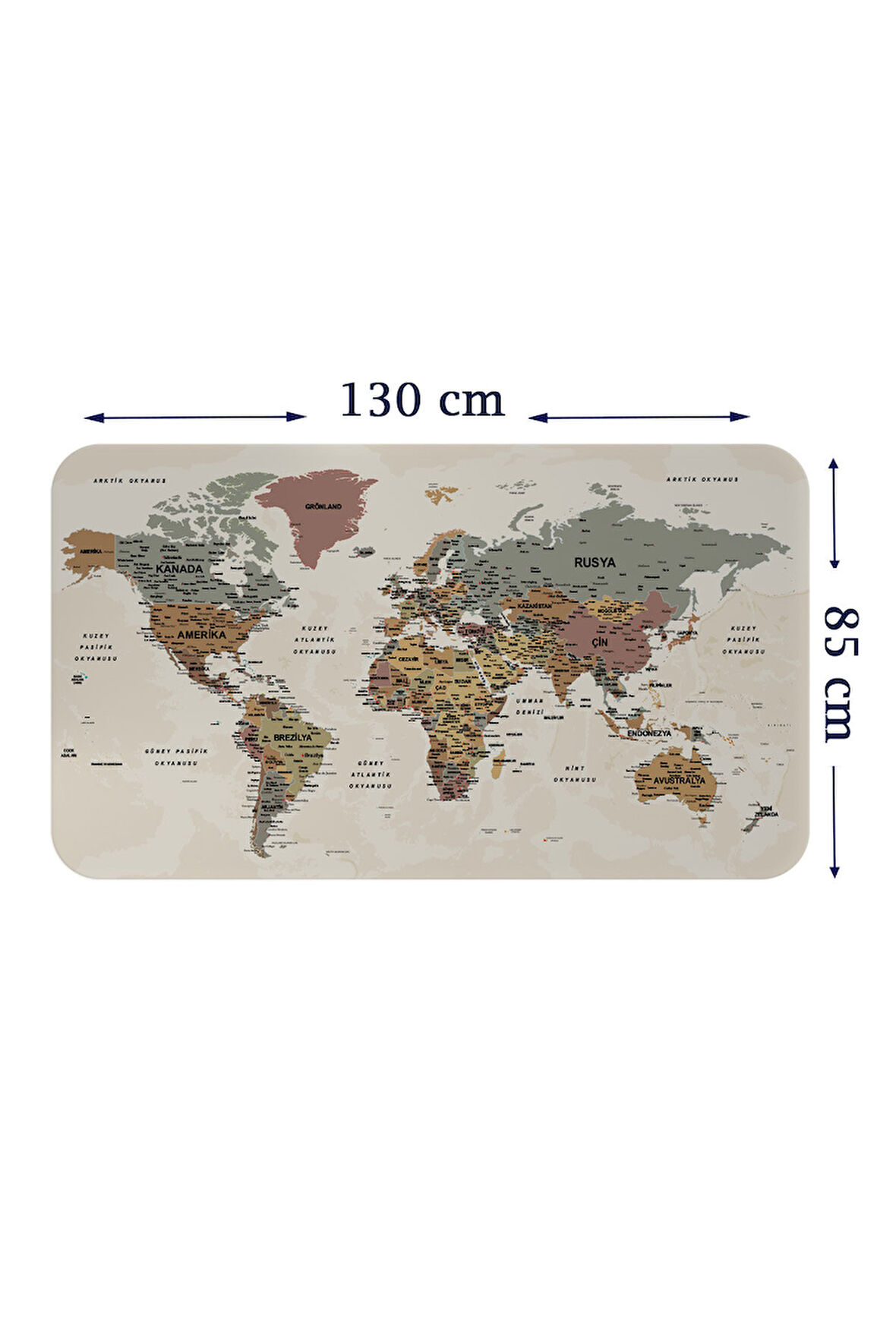 Türkçe Eğitici Ülke ve Başkent Okyanus Detaylı Atlası Dünya Haritası Duvar Sticker-85x130-3838