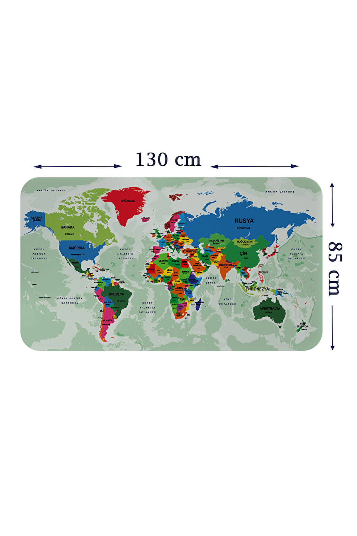 Türkçe Eğitici Ülke ve Başkent Okyanus Detaylı Atlası Dünya Haritası Duvar Sticker-85x130-3840